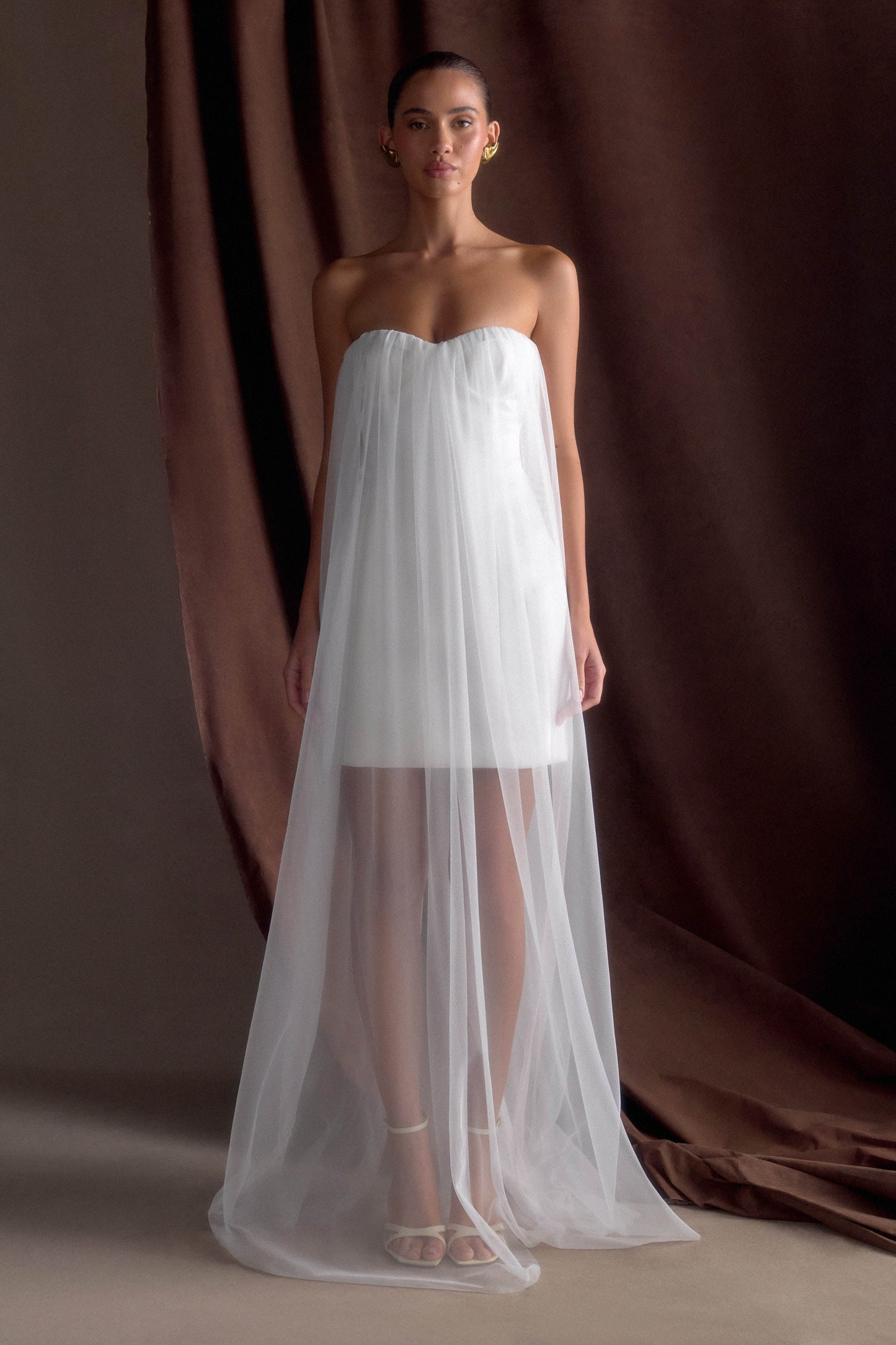 Bettany Robe Maxi en Chiffon Sans Bretelles - Blanche