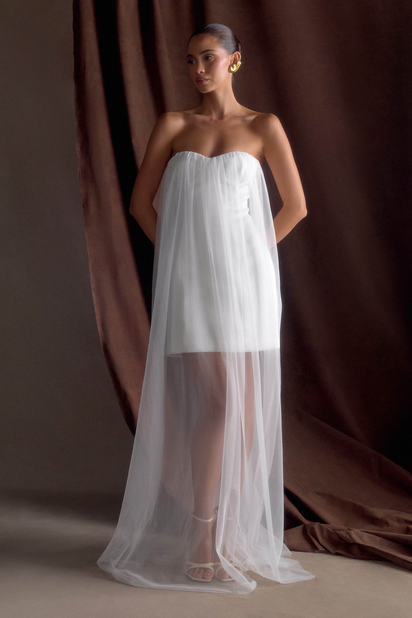 Bettany Robe Maxi en Chiffon Sans Bretelles - Blanche