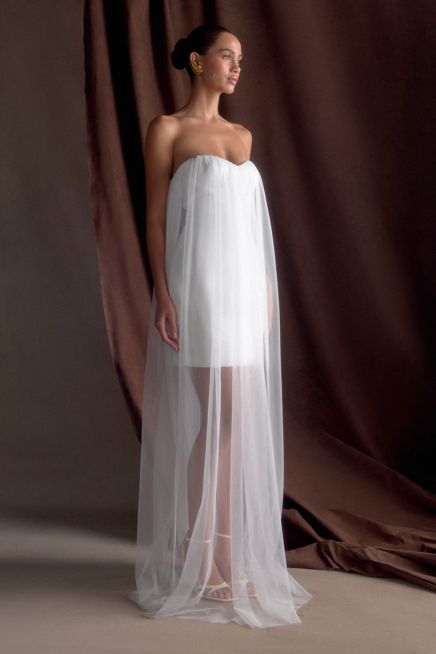 Bettany Robe Maxi en Chiffon Sans Bretelles - Blanche