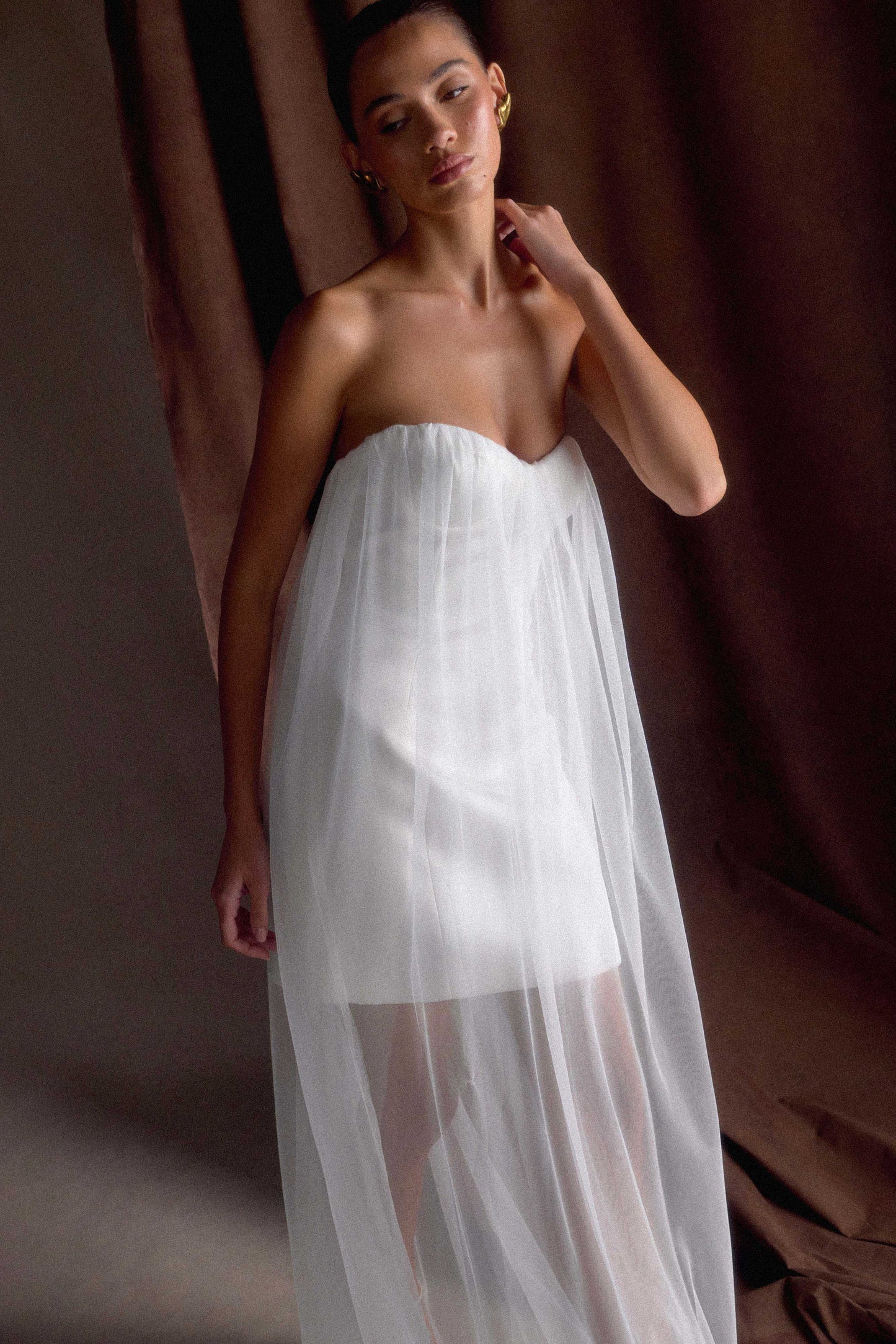 Bettany Robe Maxi en Chiffon Sans Bretelles - Blanche