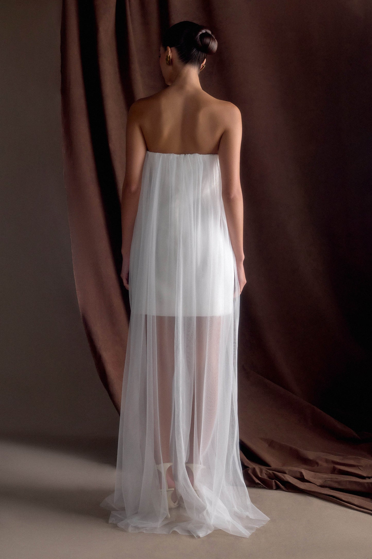 Bettany Robe Maxi en Chiffon Sans Bretelles - Blanche
