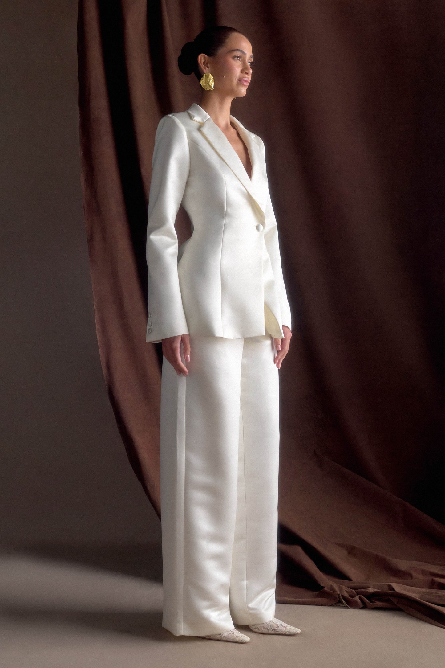 Blazer en satin sur mesure Ada - Ivoire