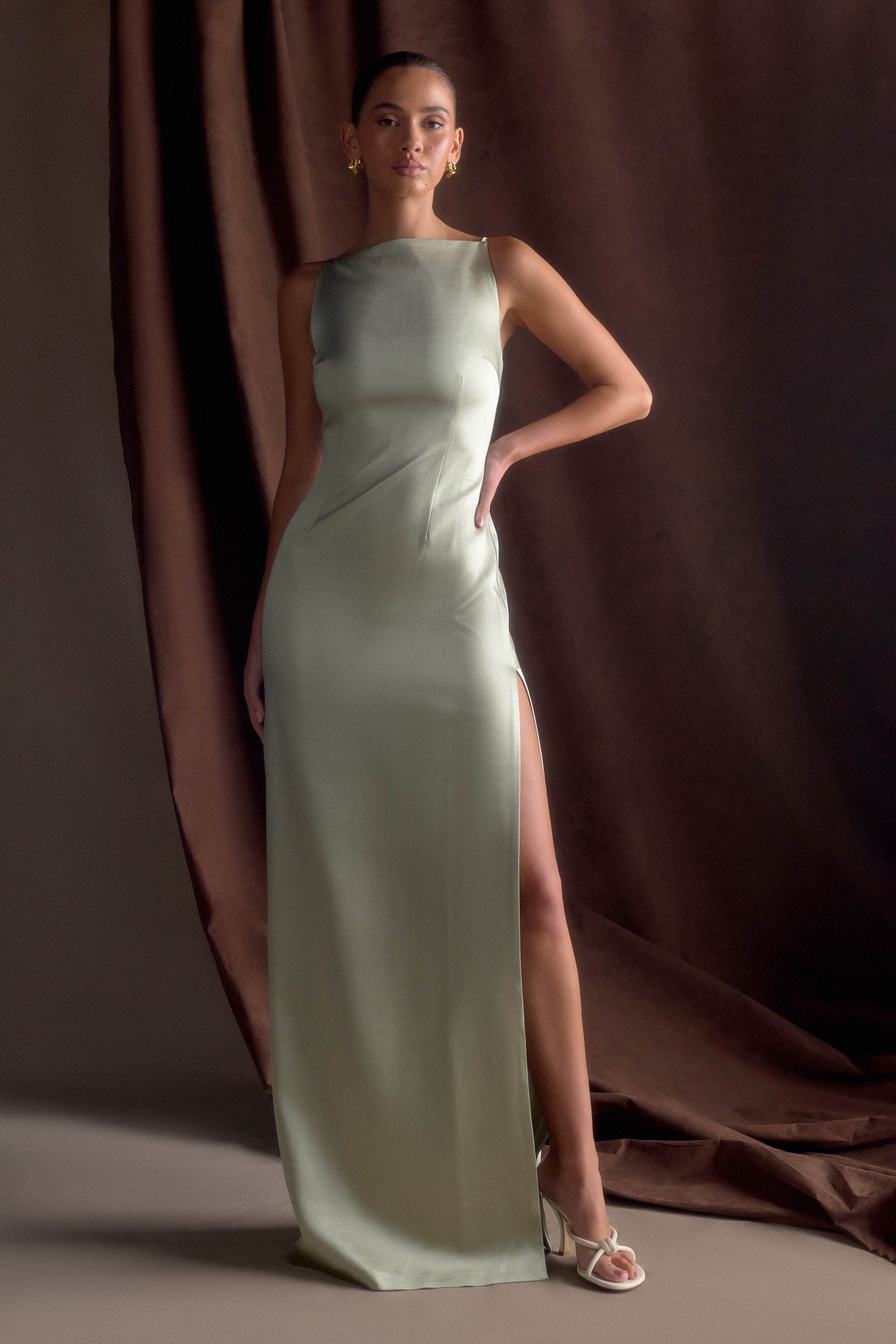 Robe maxi en satin violet sans manches - SAGE