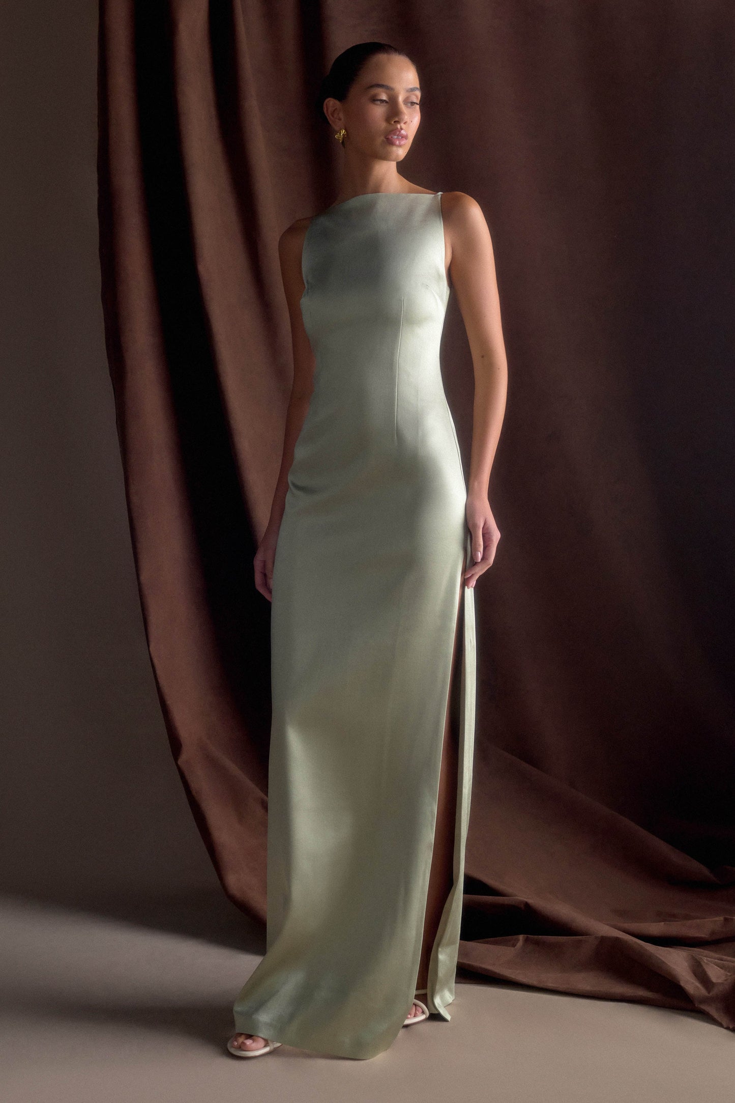 Robe maxi en satin violet sans manches - SAGE