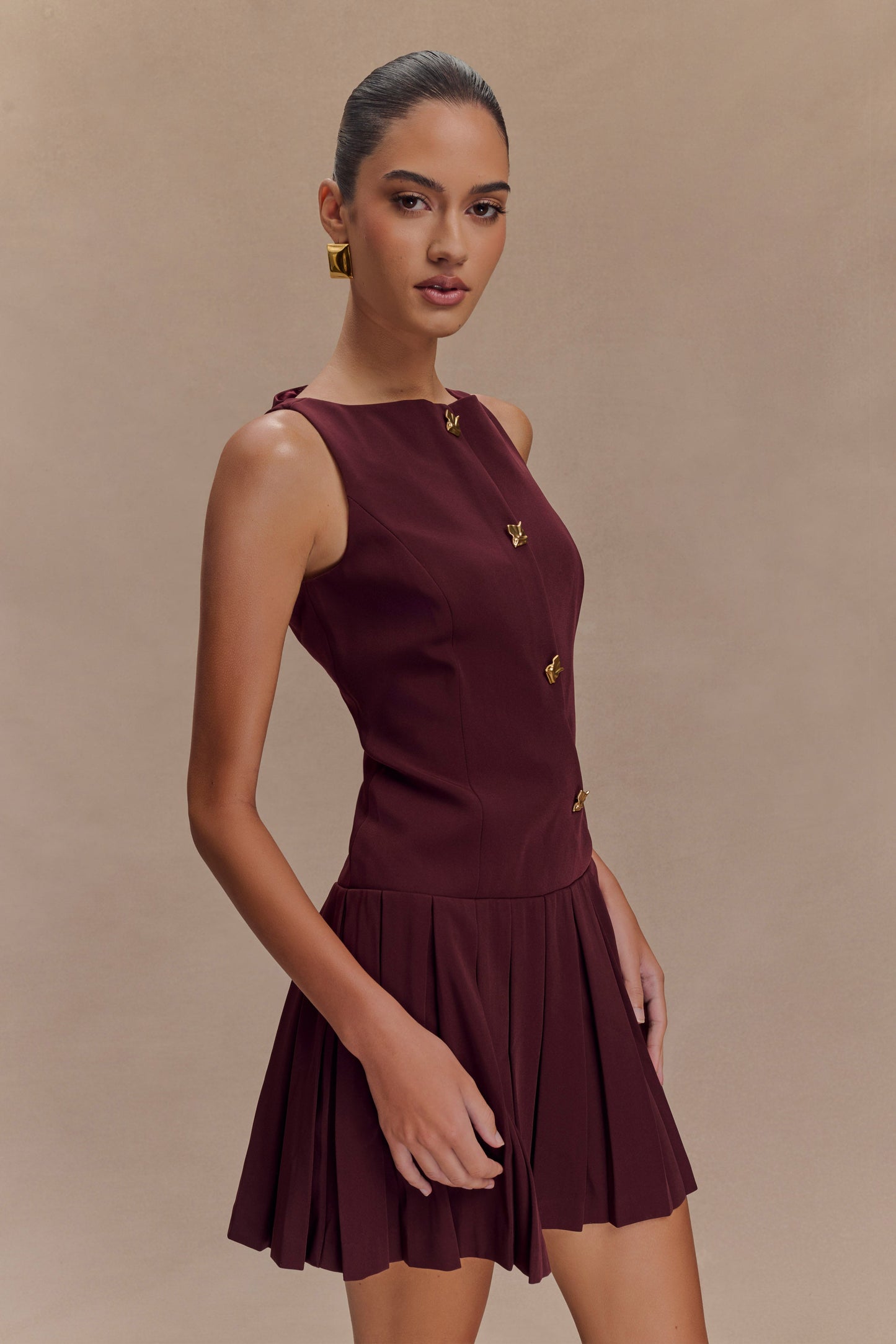 Robe mini plissée sans manches Mackenzie - Brun-rouge