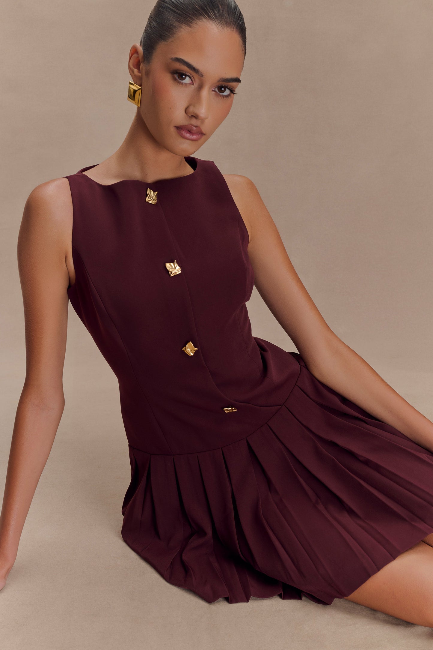 Robe mini plissée sans manches Mackenzie - Brun-rouge