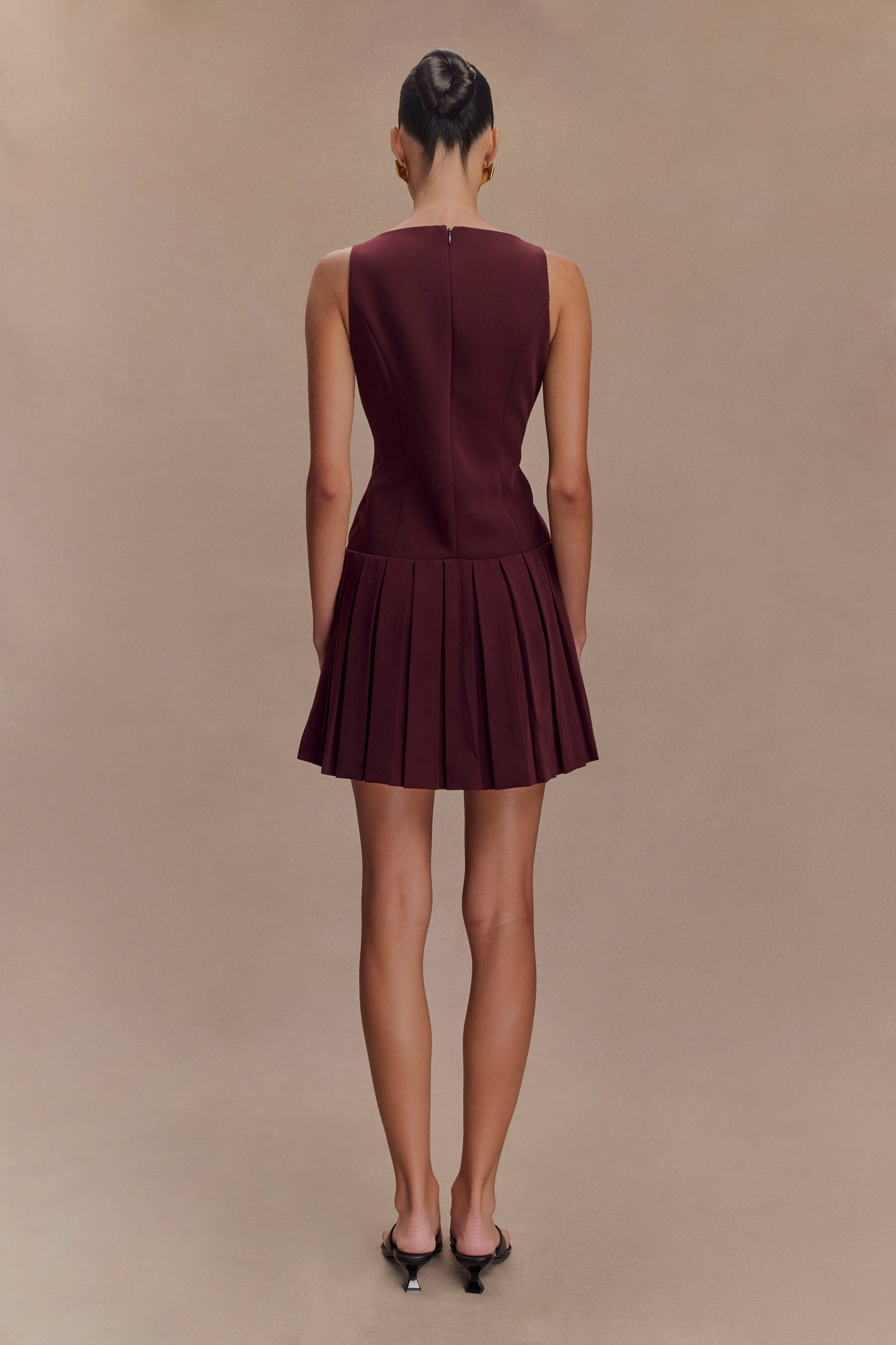 Robe mini plissée sans manches Mackenzie - Brun-rouge