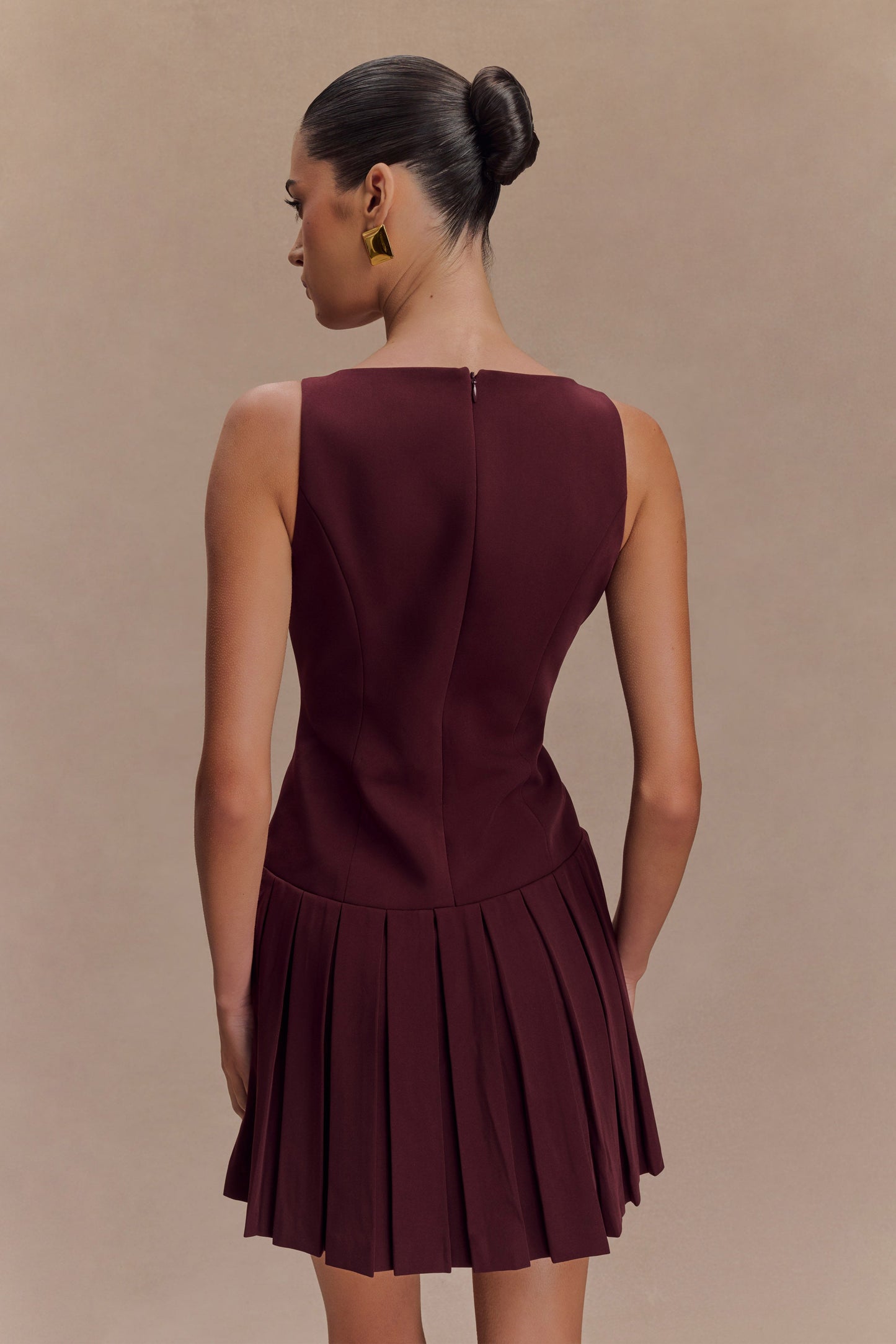 Robe mini plissée sans manches Mackenzie - Brun-rouge