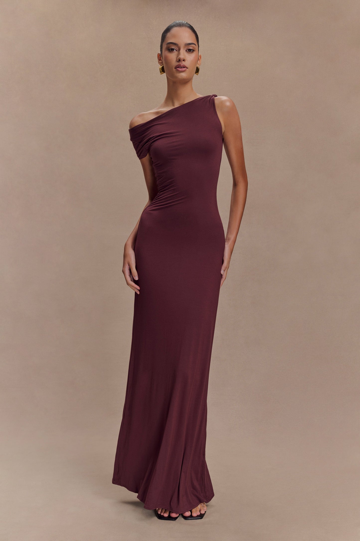 Robe Maxi Tamsin en Modal à Manches Courtes - Brun-Rouge