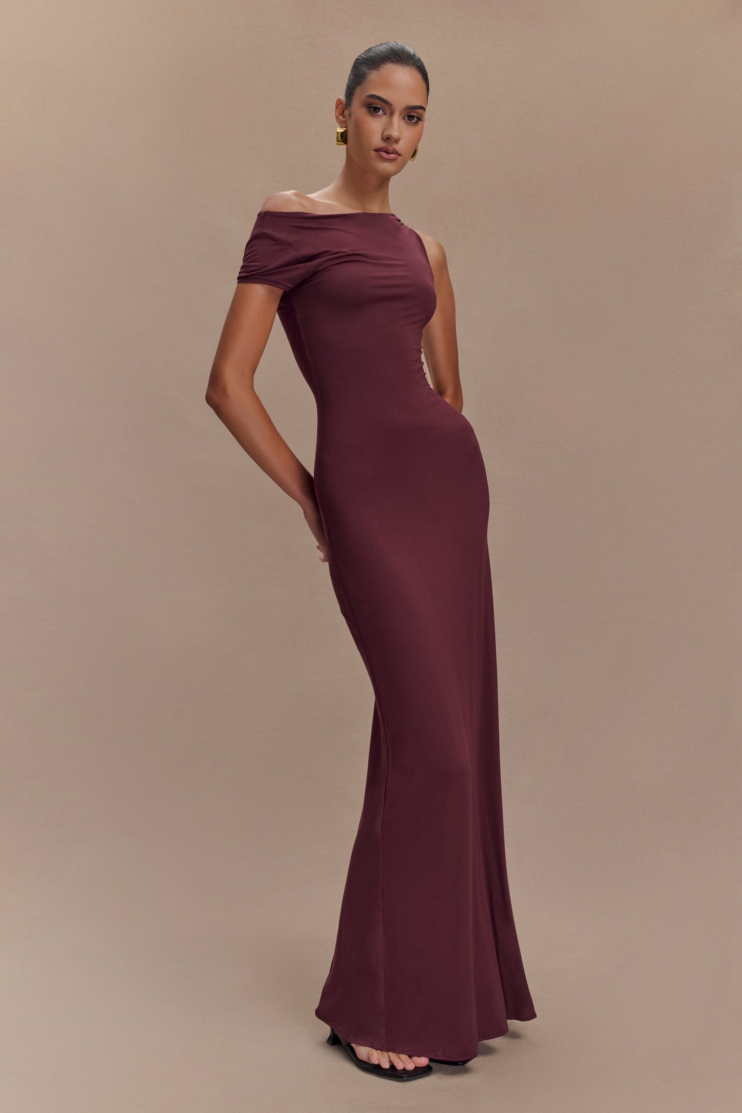 Robe Maxi Tamsin en Modal à Manches Courtes - Brun-Rouge