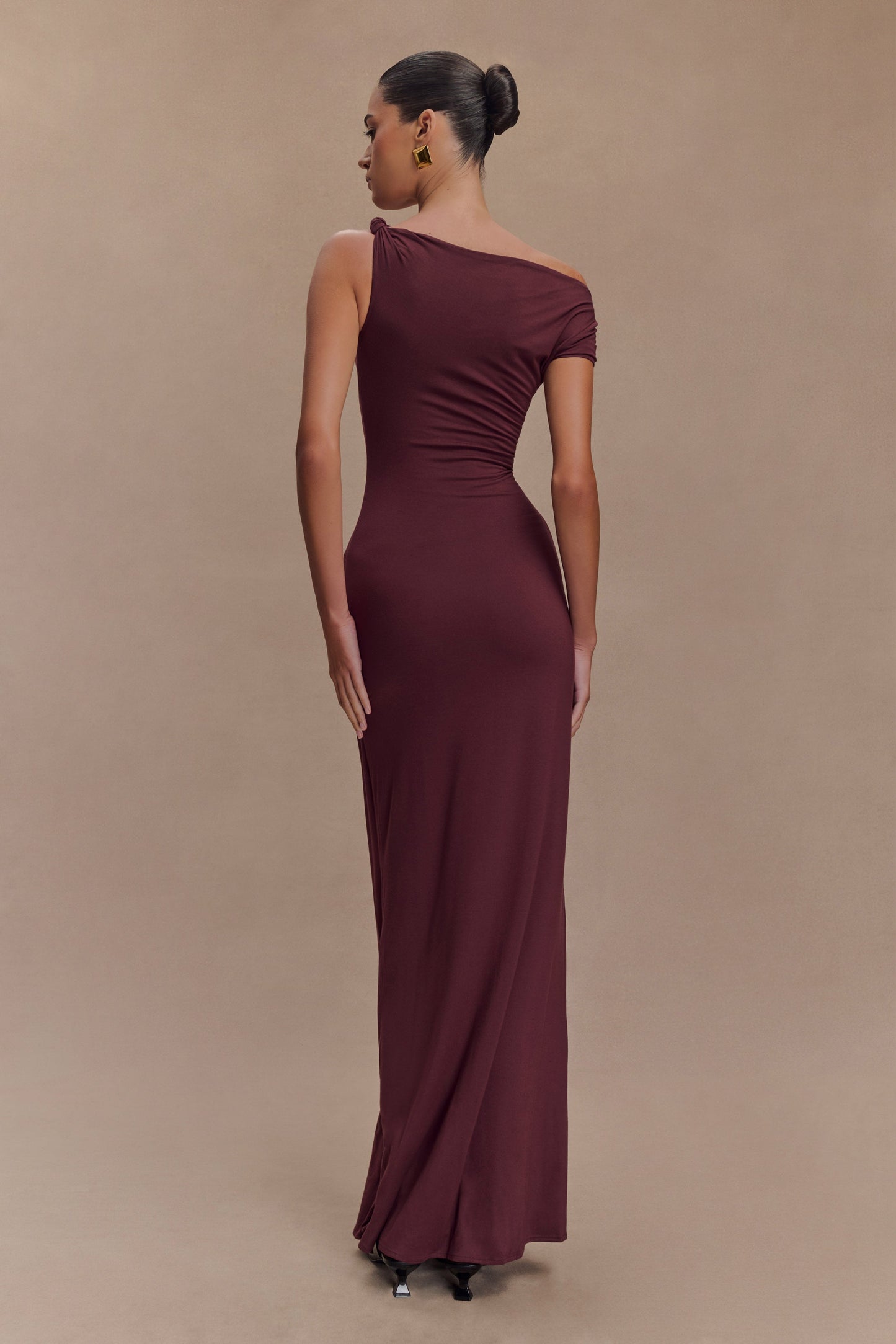 Robe Maxi Tamsin en Modal à Manches Courtes - Brun-Rouge