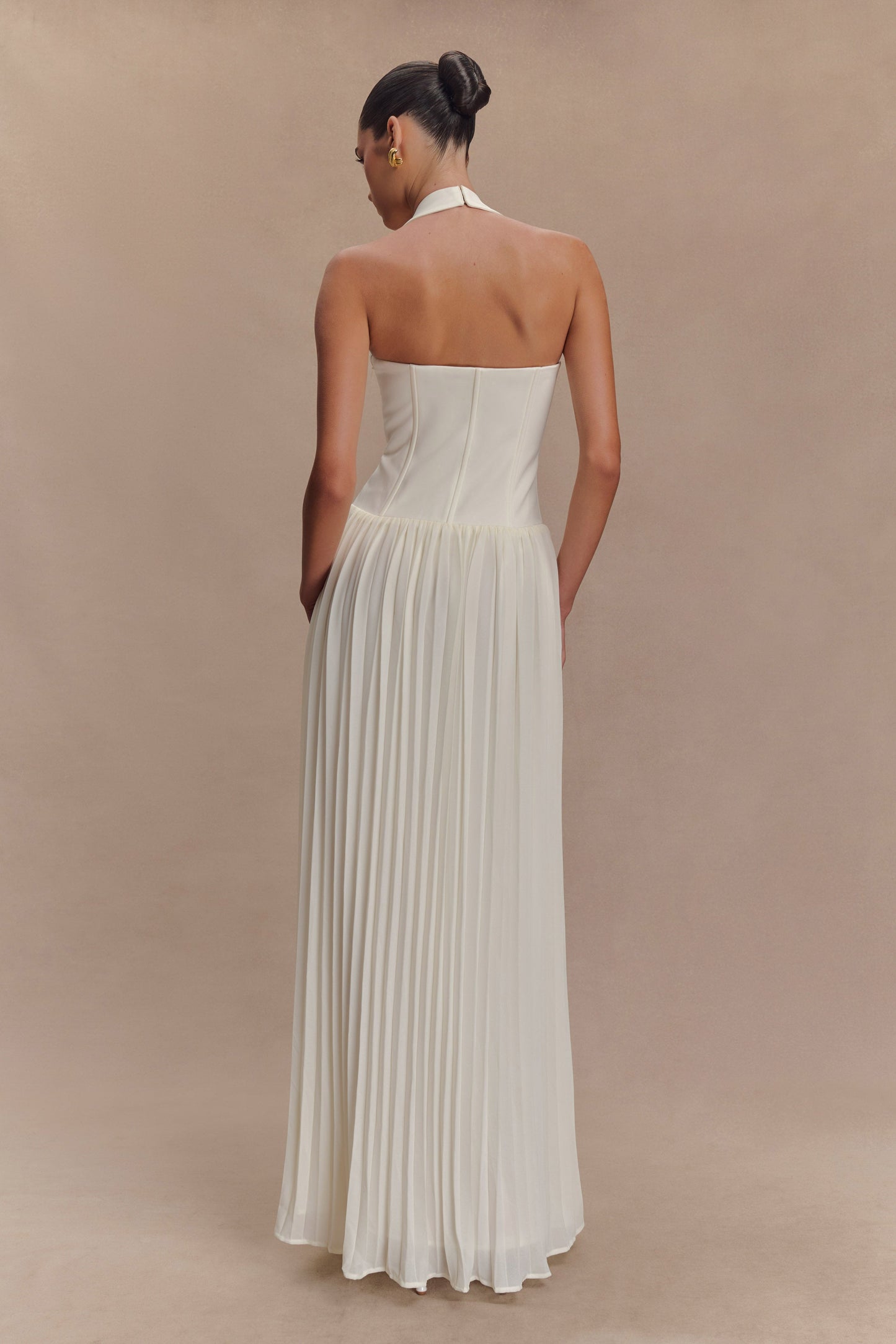 Robe Maxi Stacie à Plis et Emmanchures Croisées - Ivoire
