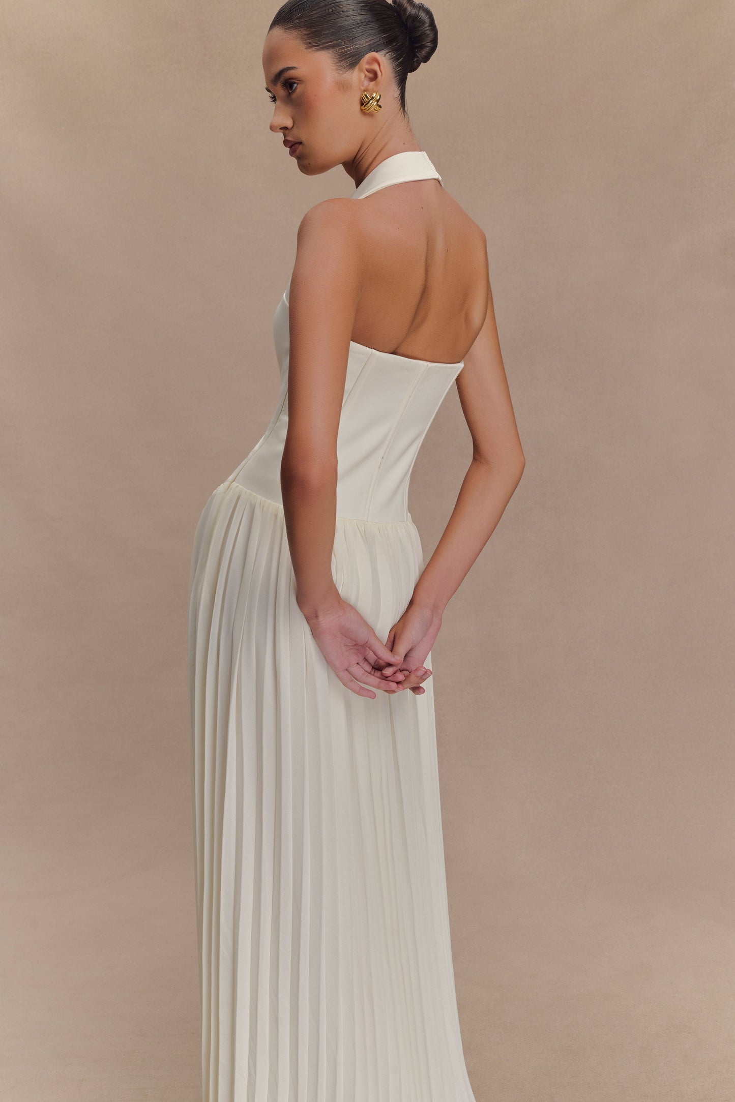 Robe Maxi Stacie à Plis et Emmanchures Croisées - Ivoire