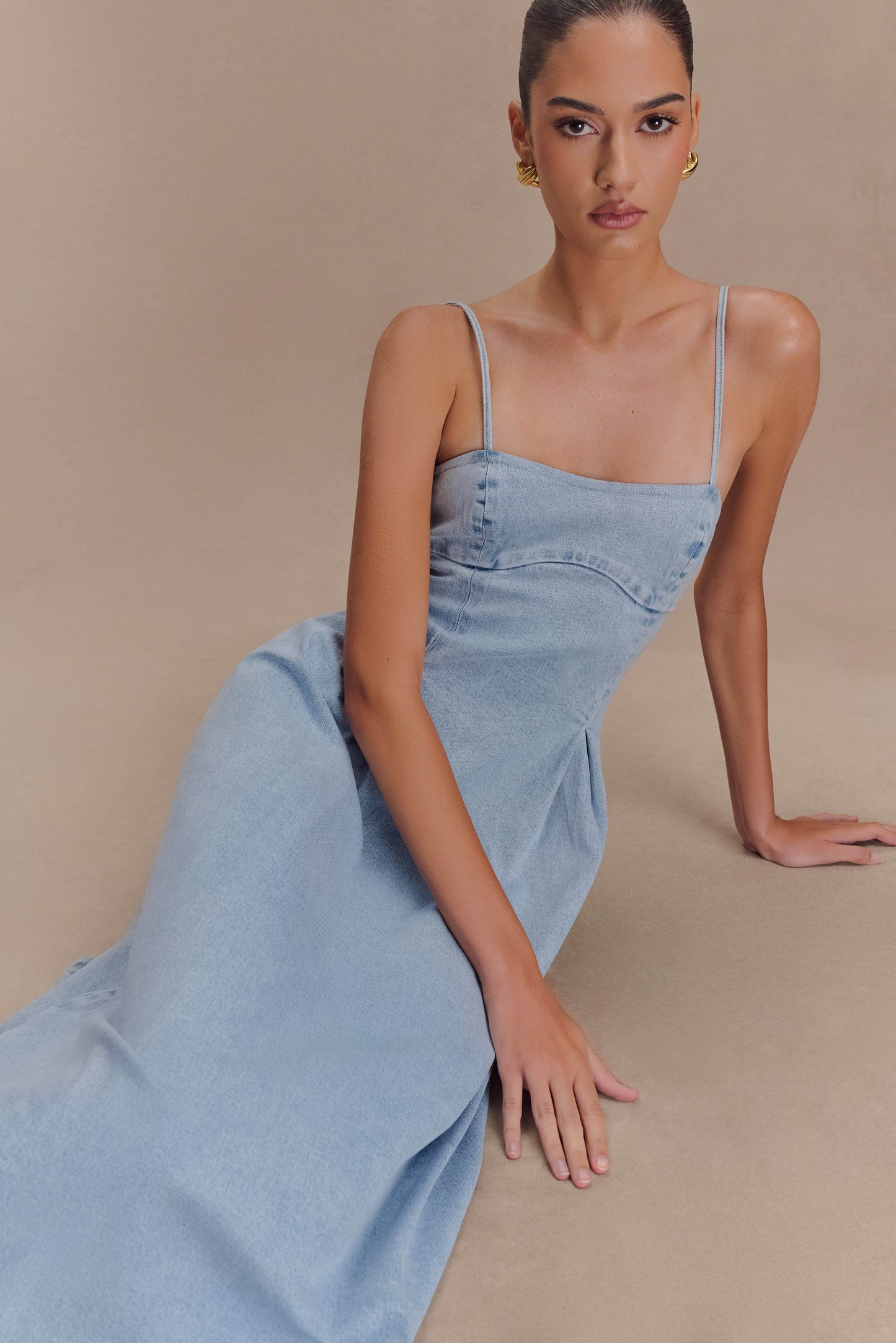 Harlyn Robe Midi en Jean - Bleu Clair