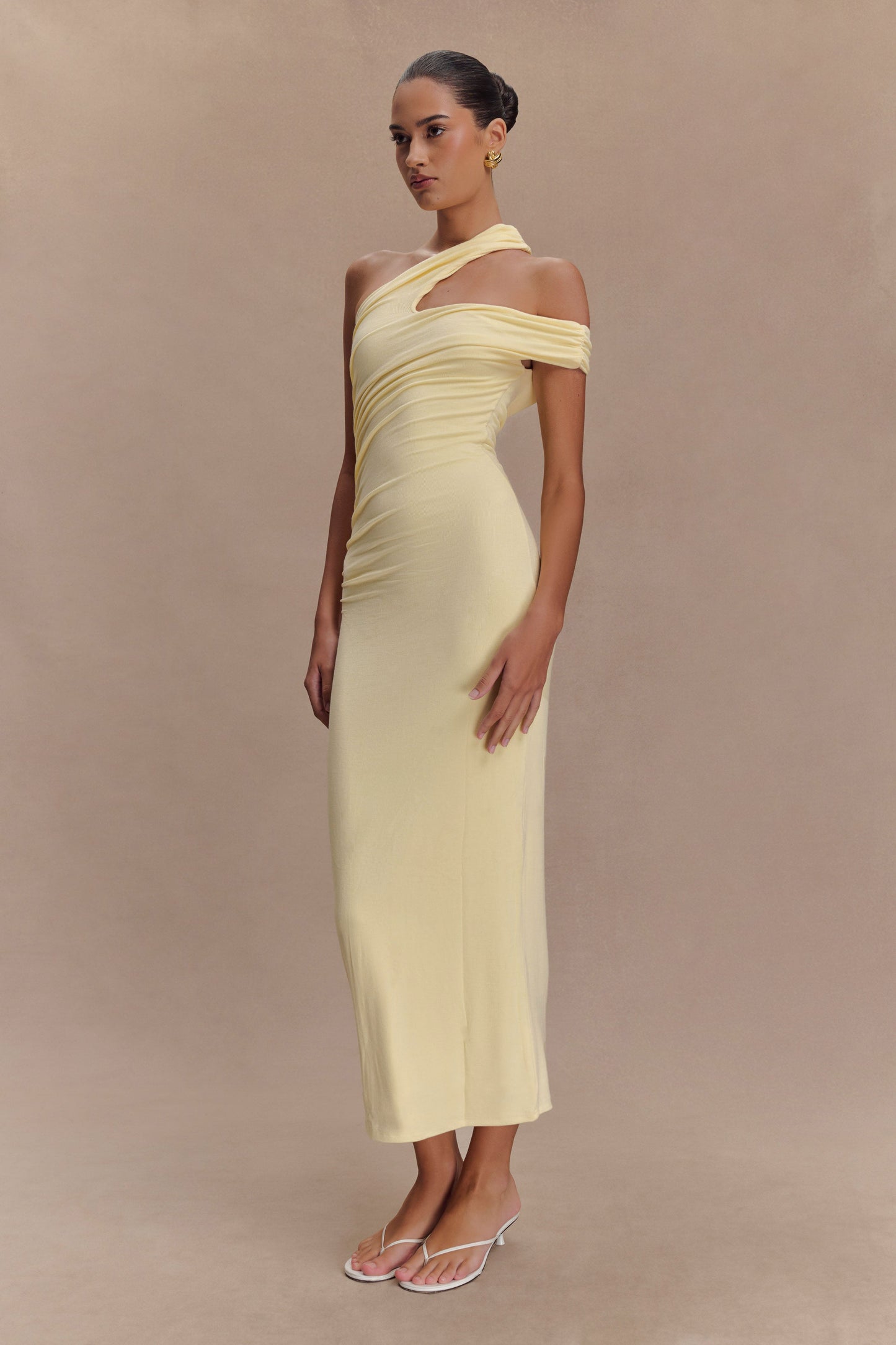 Robe midi en modal à une épaule Anastasia - Jaune pâle