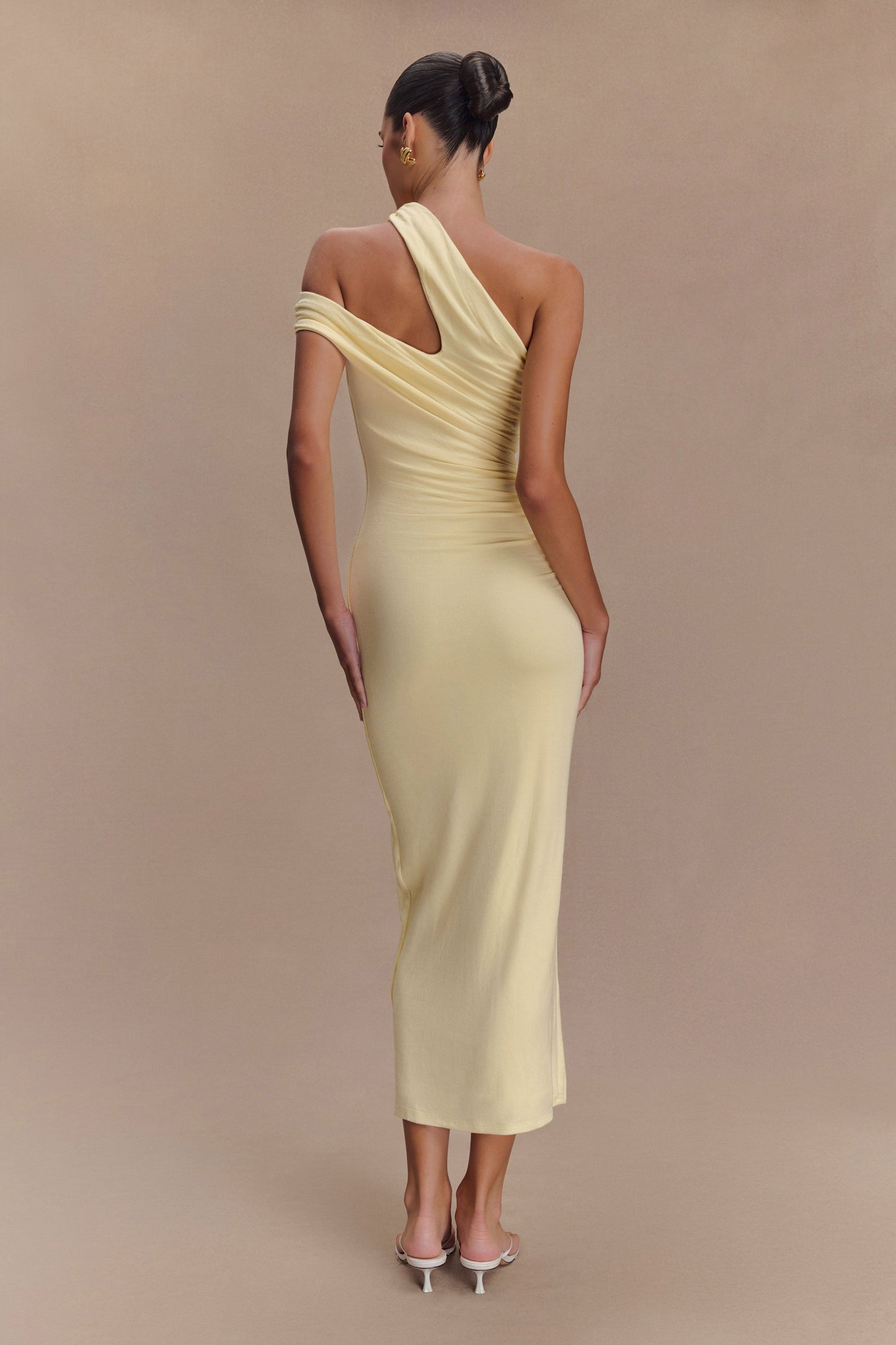 Robe midi en modal à une épaule Anastasia - Jaune pâle