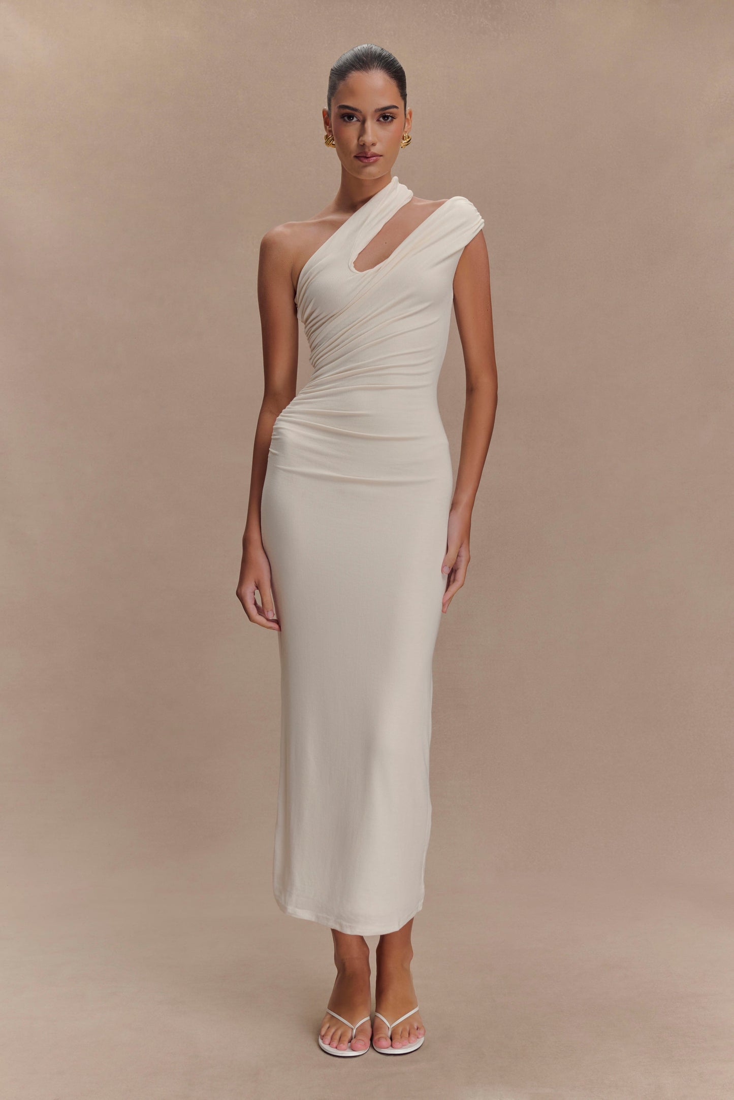 Robe midi en modal à une épaule Anastasia - Ivoire