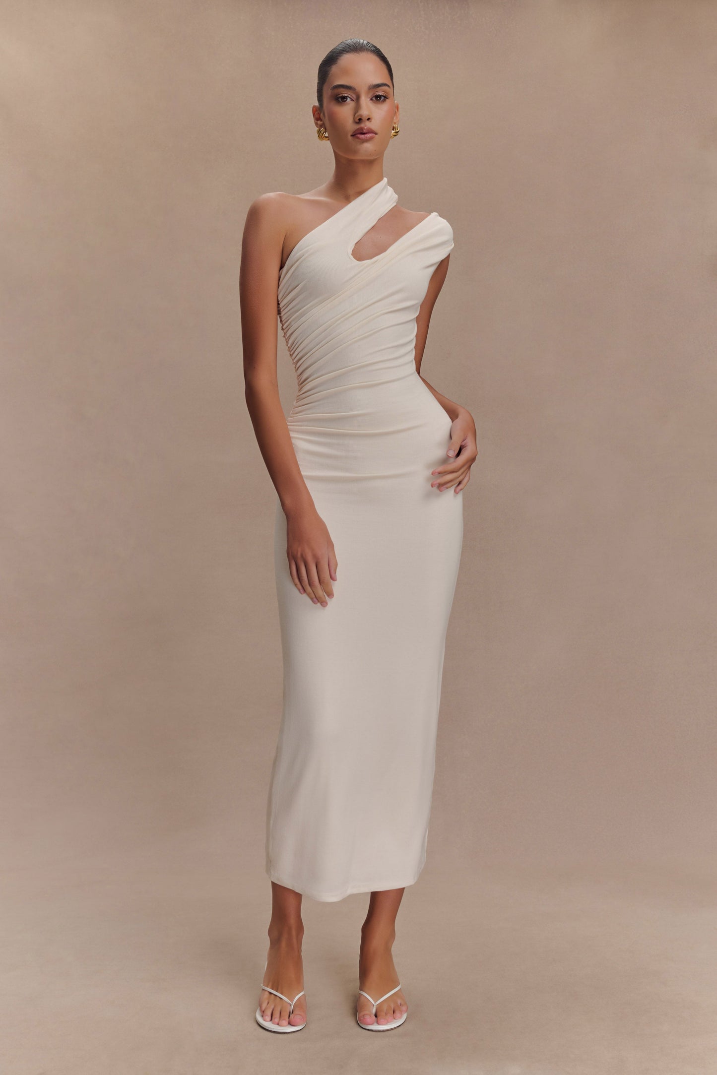 Robe midi en modal à une épaule Anastasia - Ivoire