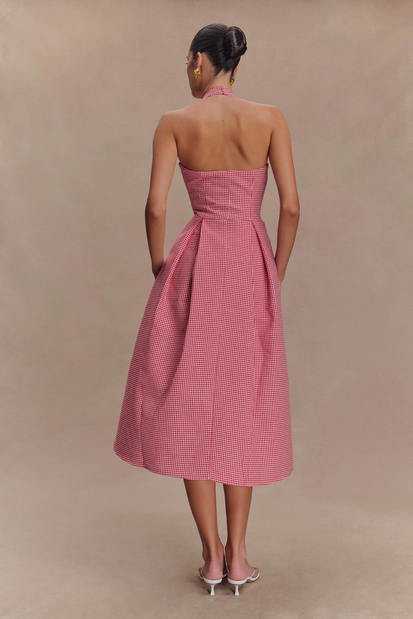 Juana, robe midi à col montant - carreaux rouges