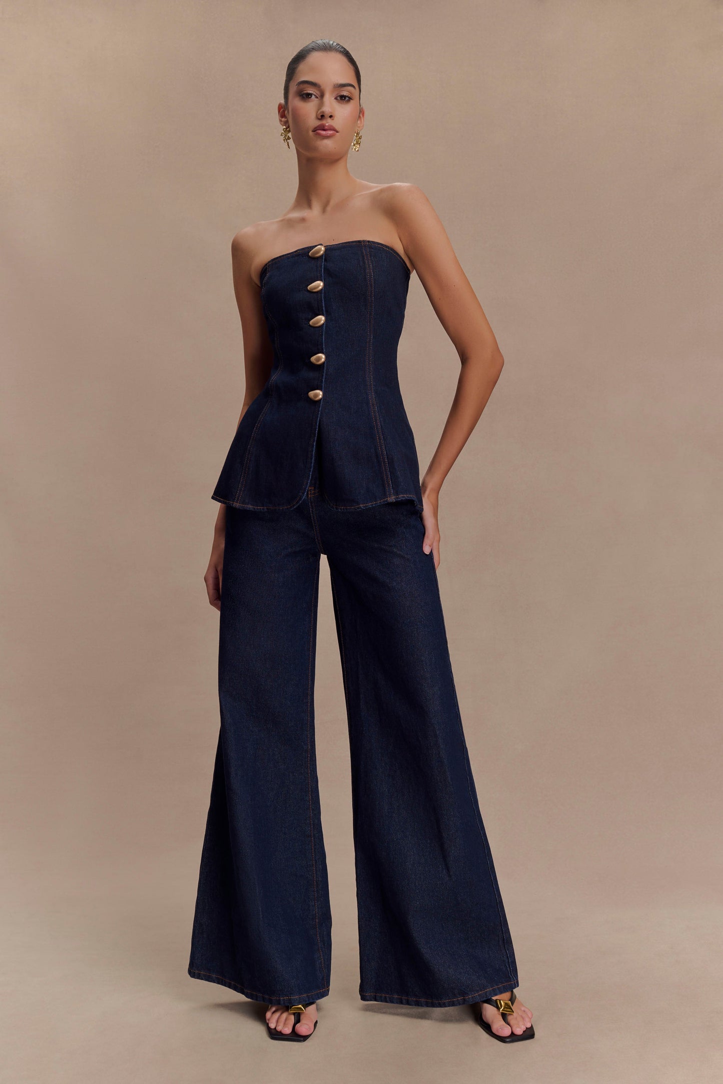 Haut sans bretelles à boutonnage intégral Lennox - Bleu indigo