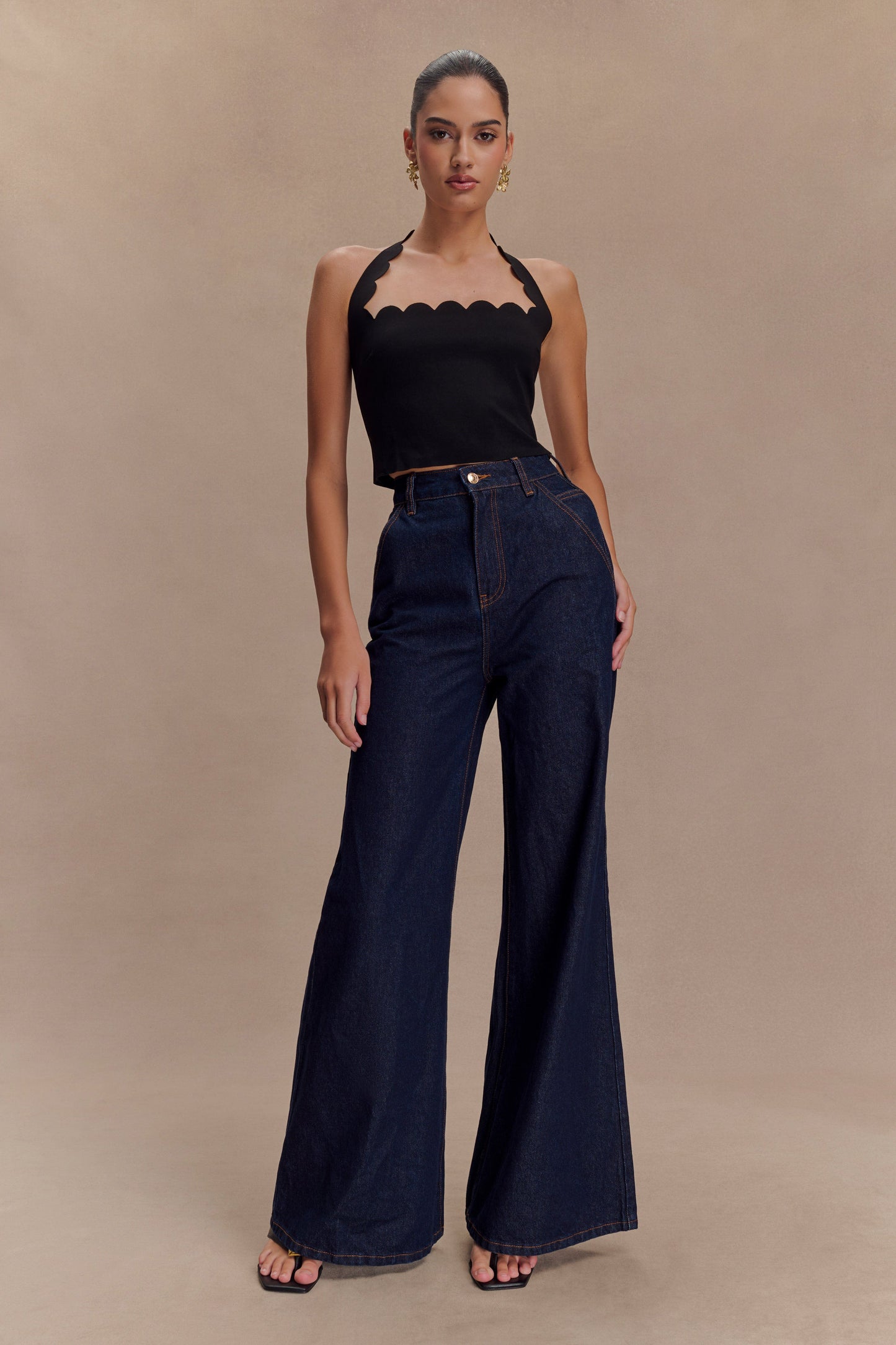Halter Selena en jersey à volants - Noir