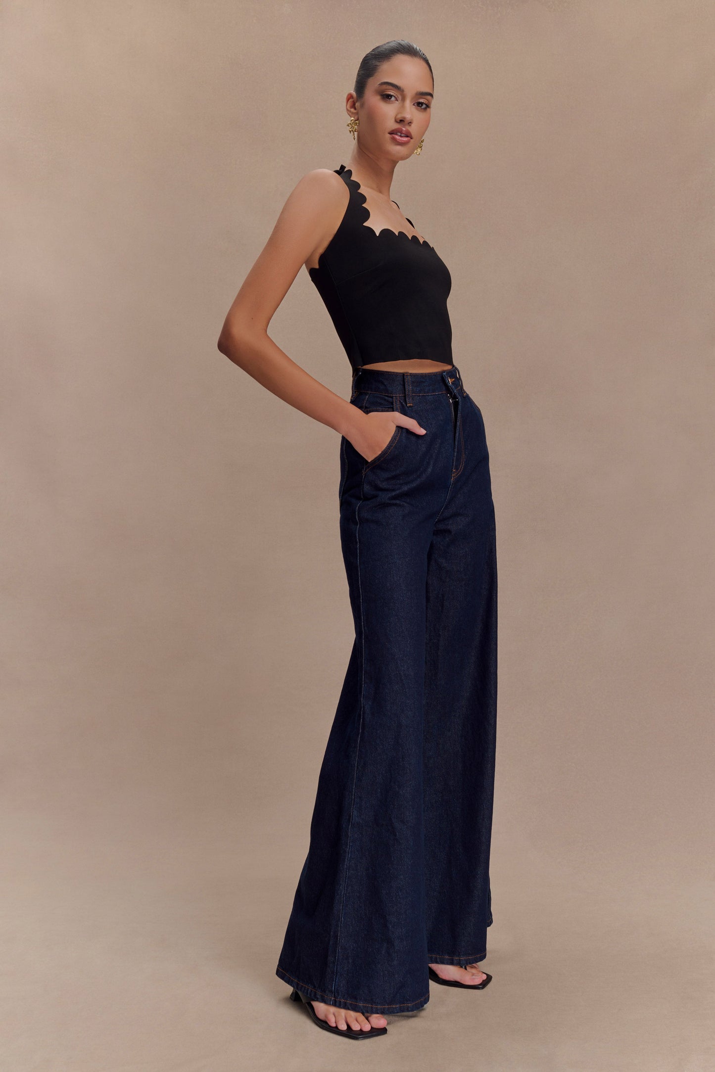 Halter Selena en jersey à volants - Noir