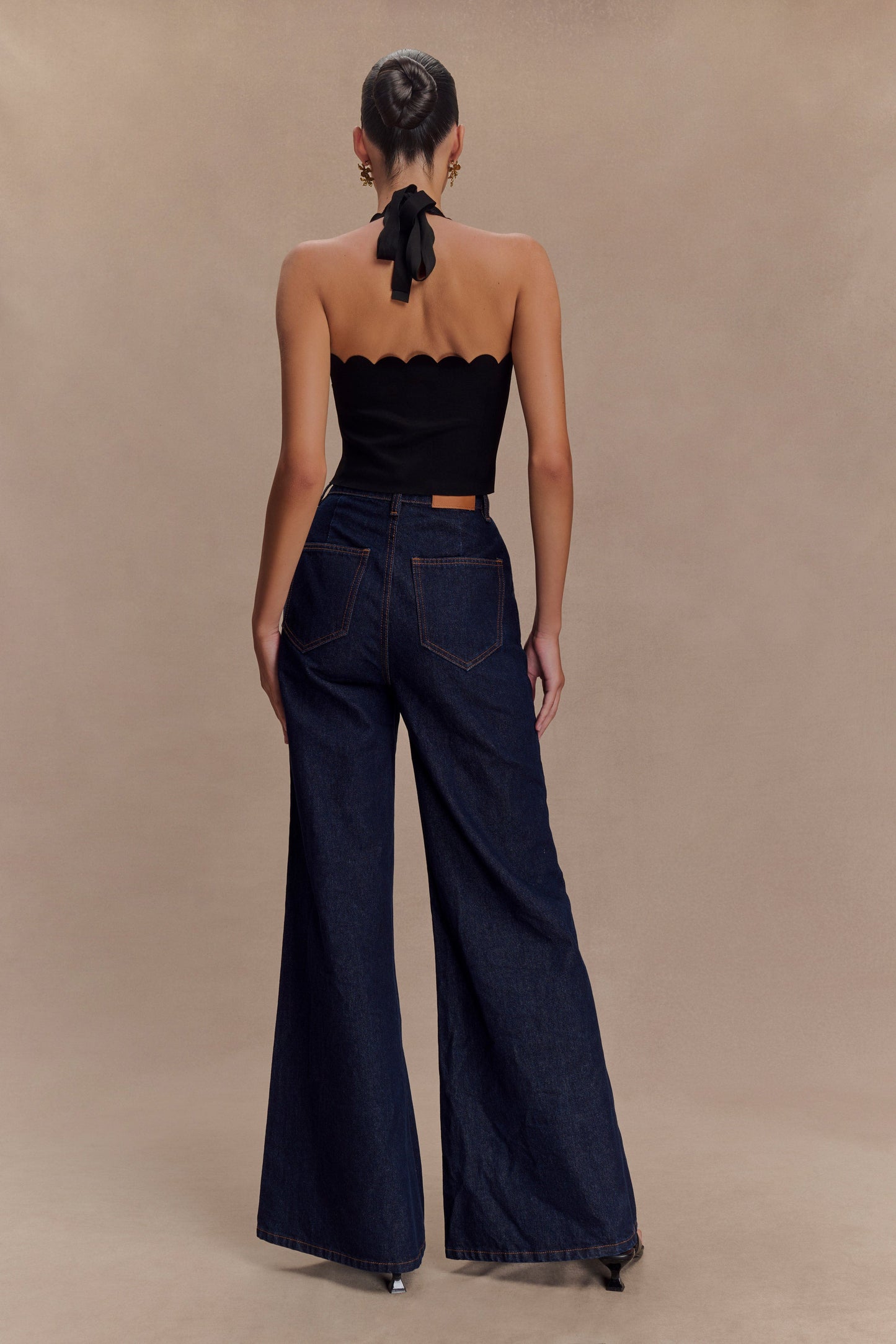 Halter Selena en jersey à volants - Noir