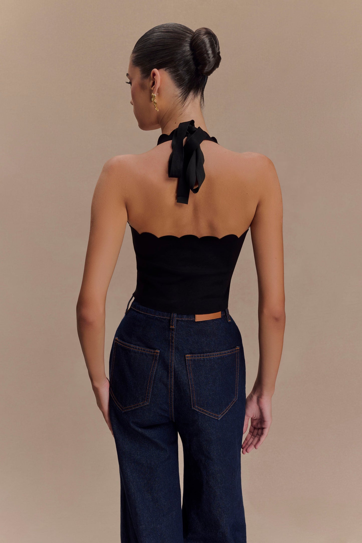 Halter Selena en jersey à volants - Noir