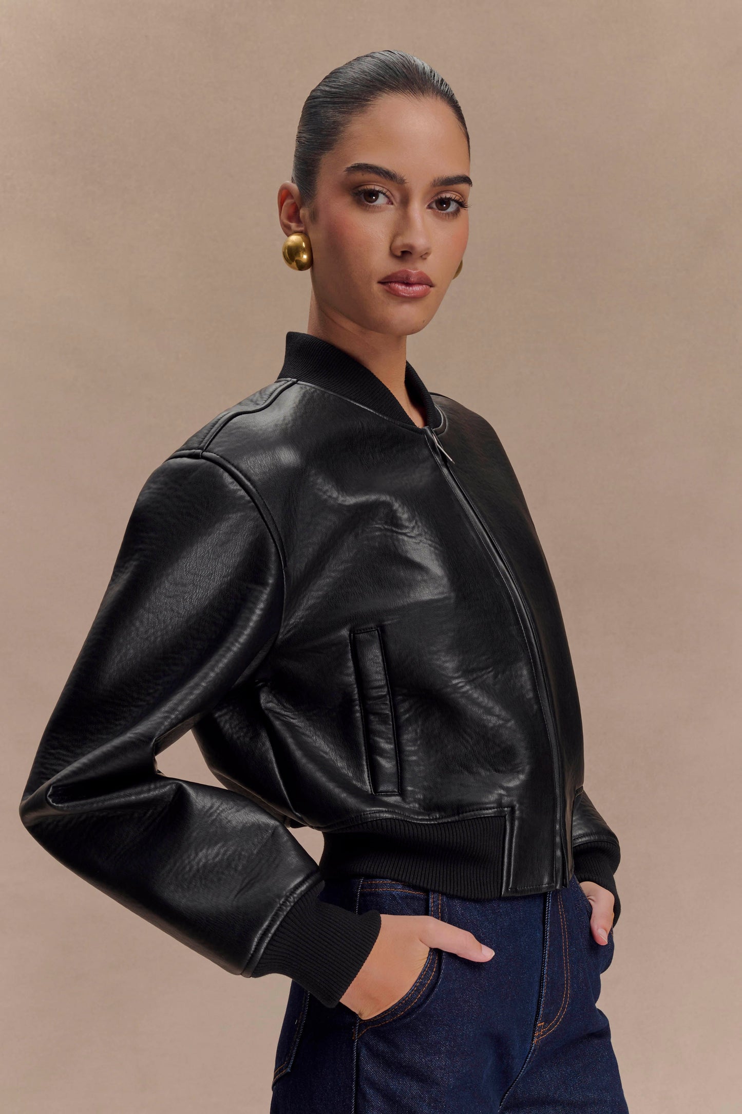 Bomber en simili cuir Codi - Noir