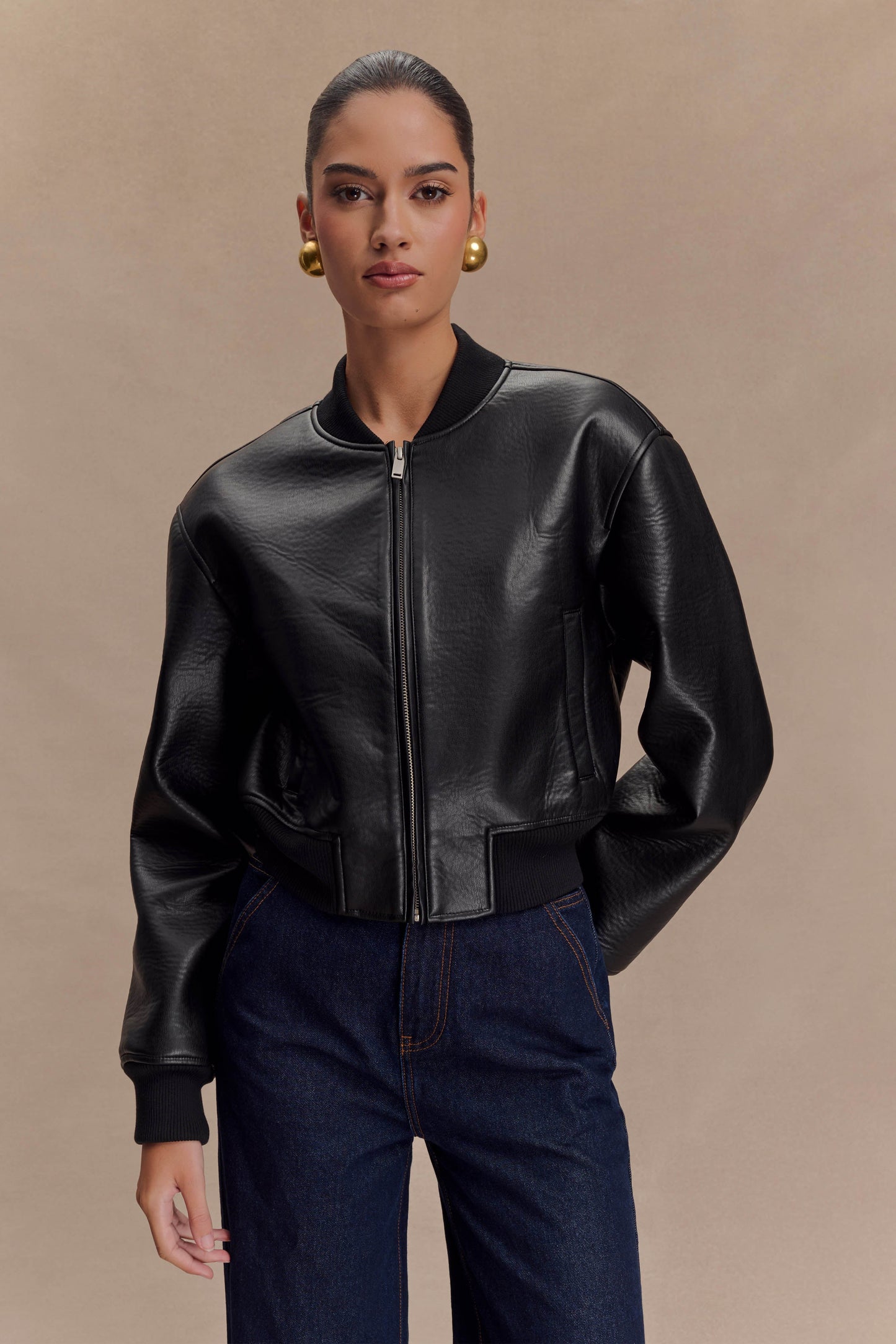 Bomber en simili cuir Codi - Noir
