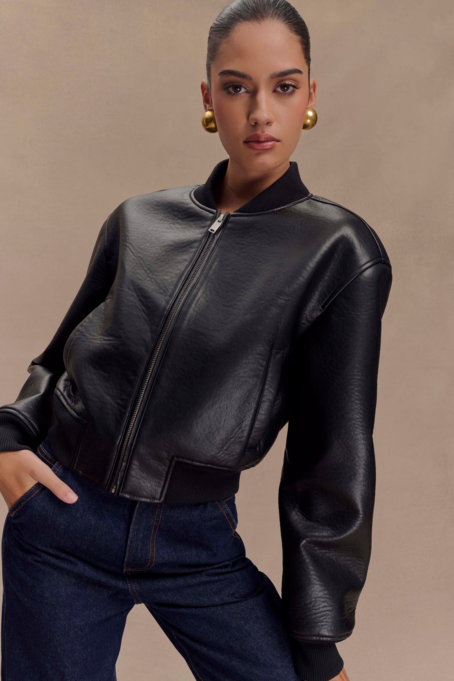 Bomber en simili cuir Codi - Noir