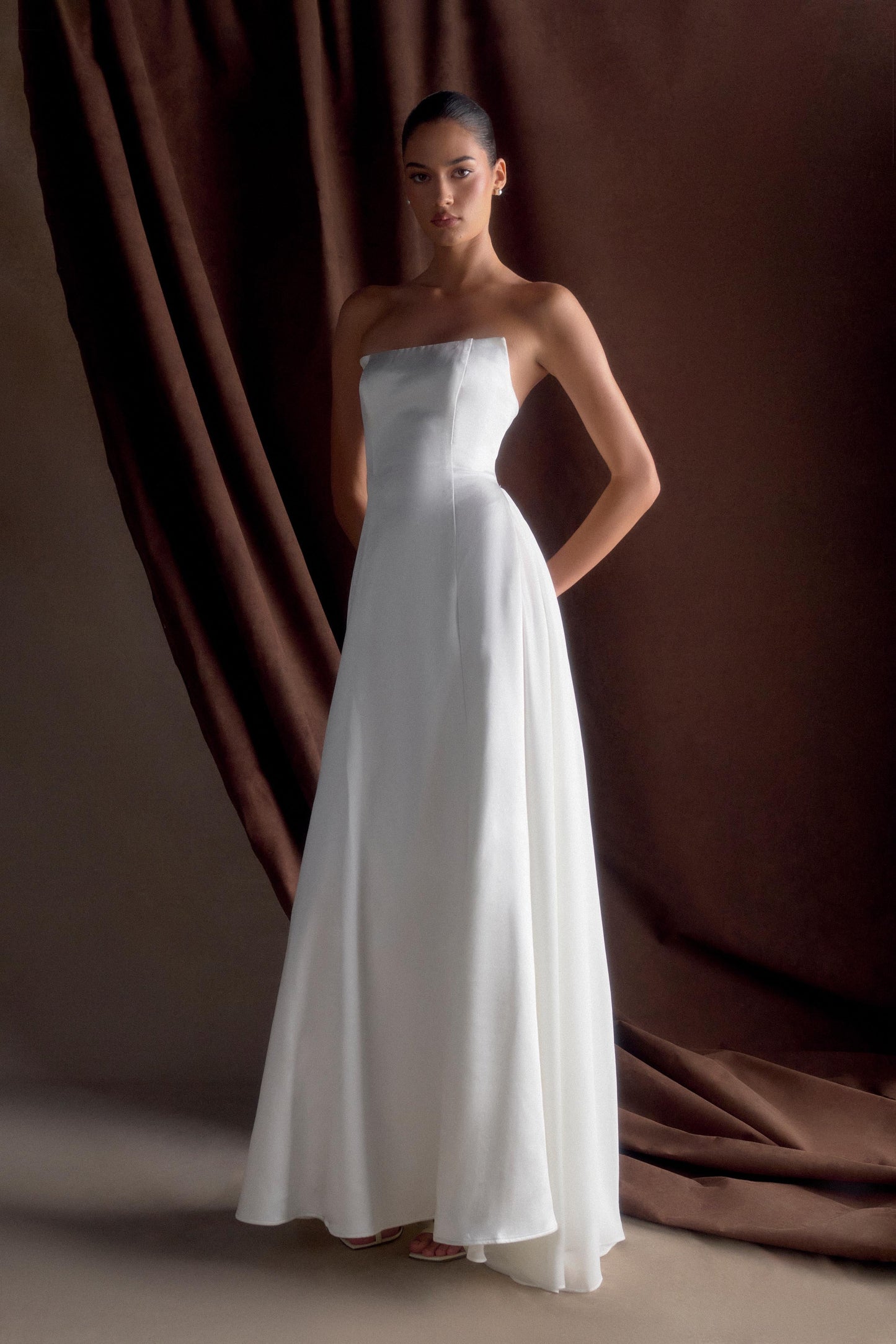 Robe Maxi Satin Sans Bretelles Rosella - Blanche