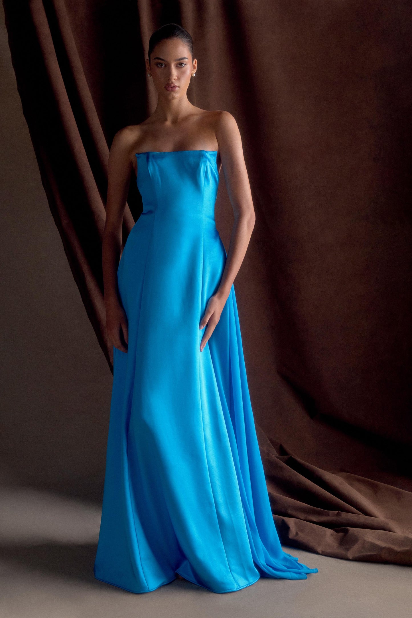 Robe Maxi Satin Sans Bretelles Rosella - Bleu Cyan