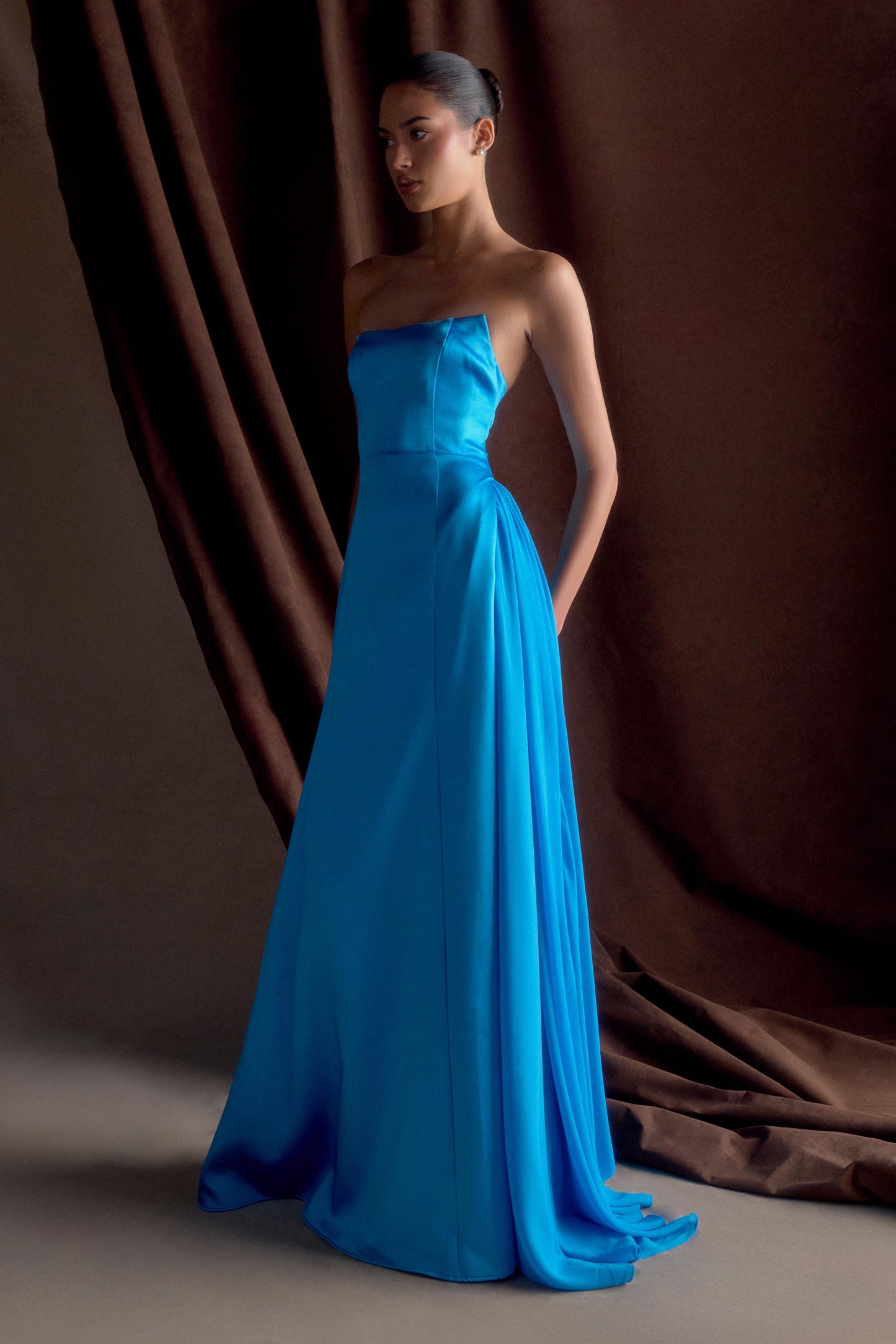Robe Maxi Satin Sans Bretelles Rosella - Bleu Cyan