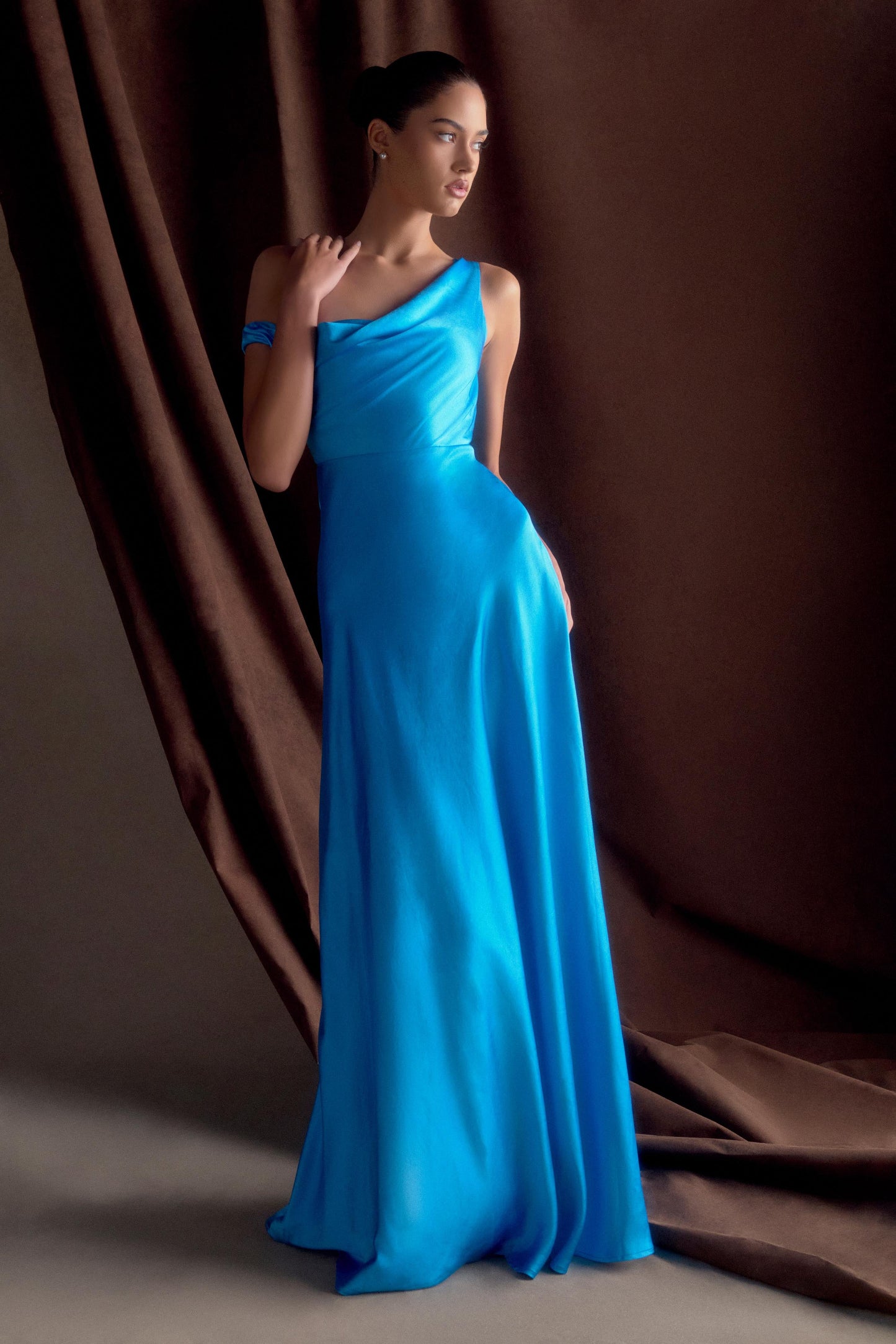 Robe Maxi Jacinta à une épaule - Bleu Cyan