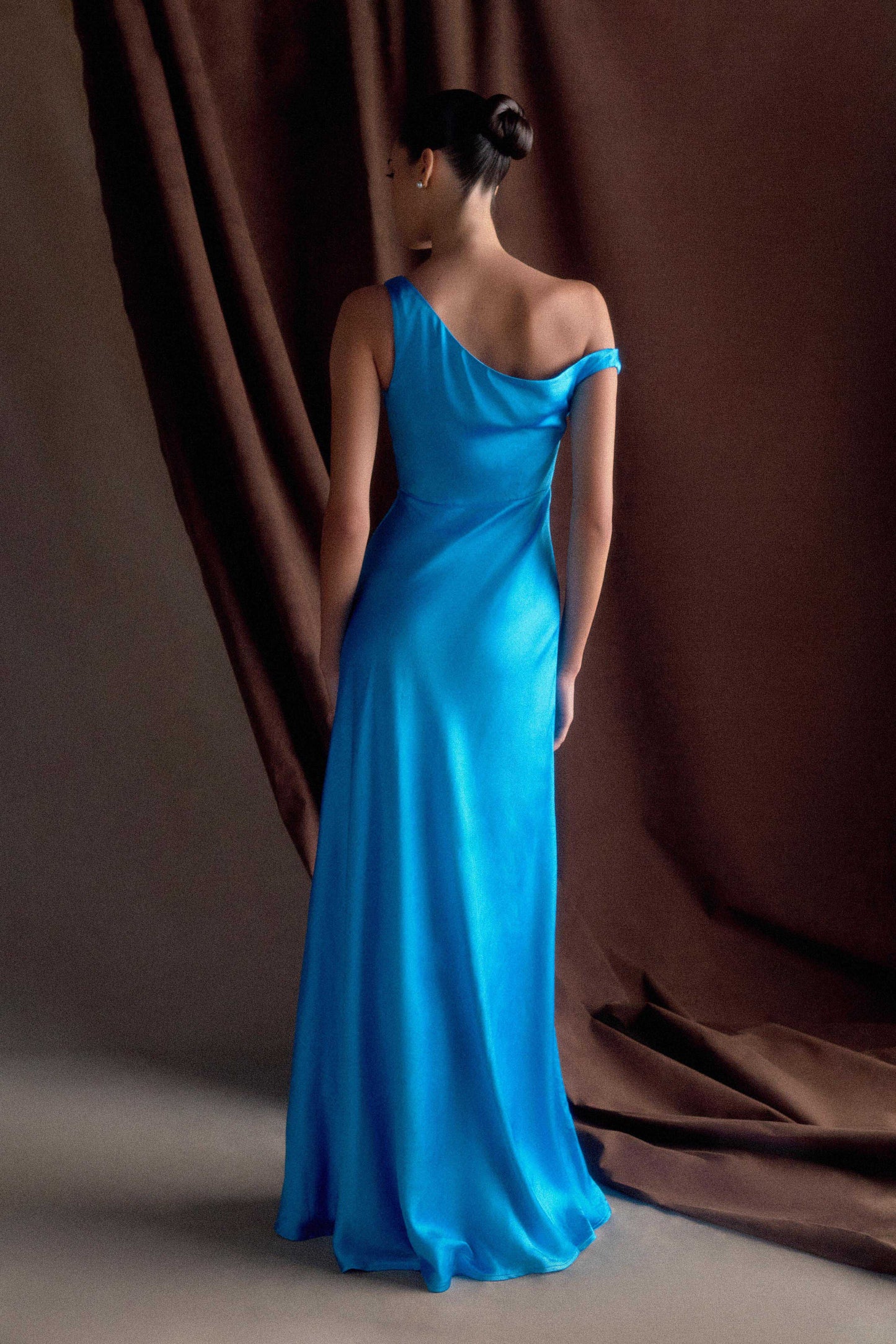 Robe Maxi Jacinta à une épaule - Bleu Cyan