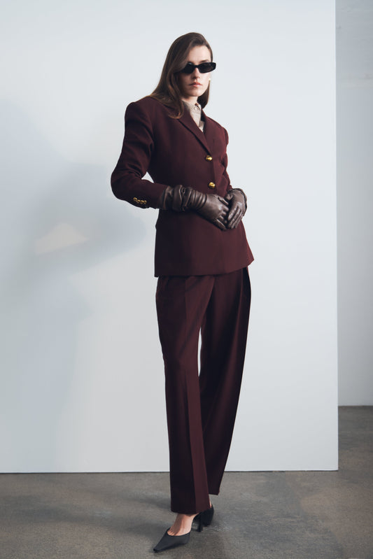 Pantalon à taille haute et plis Penelope - Brun-rouge