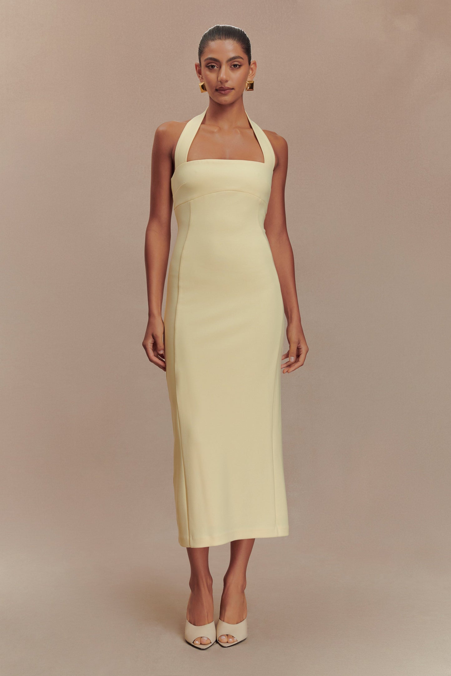 Amelita Robe Midi Croisée à Manches Bouffantes - Jaune Pale