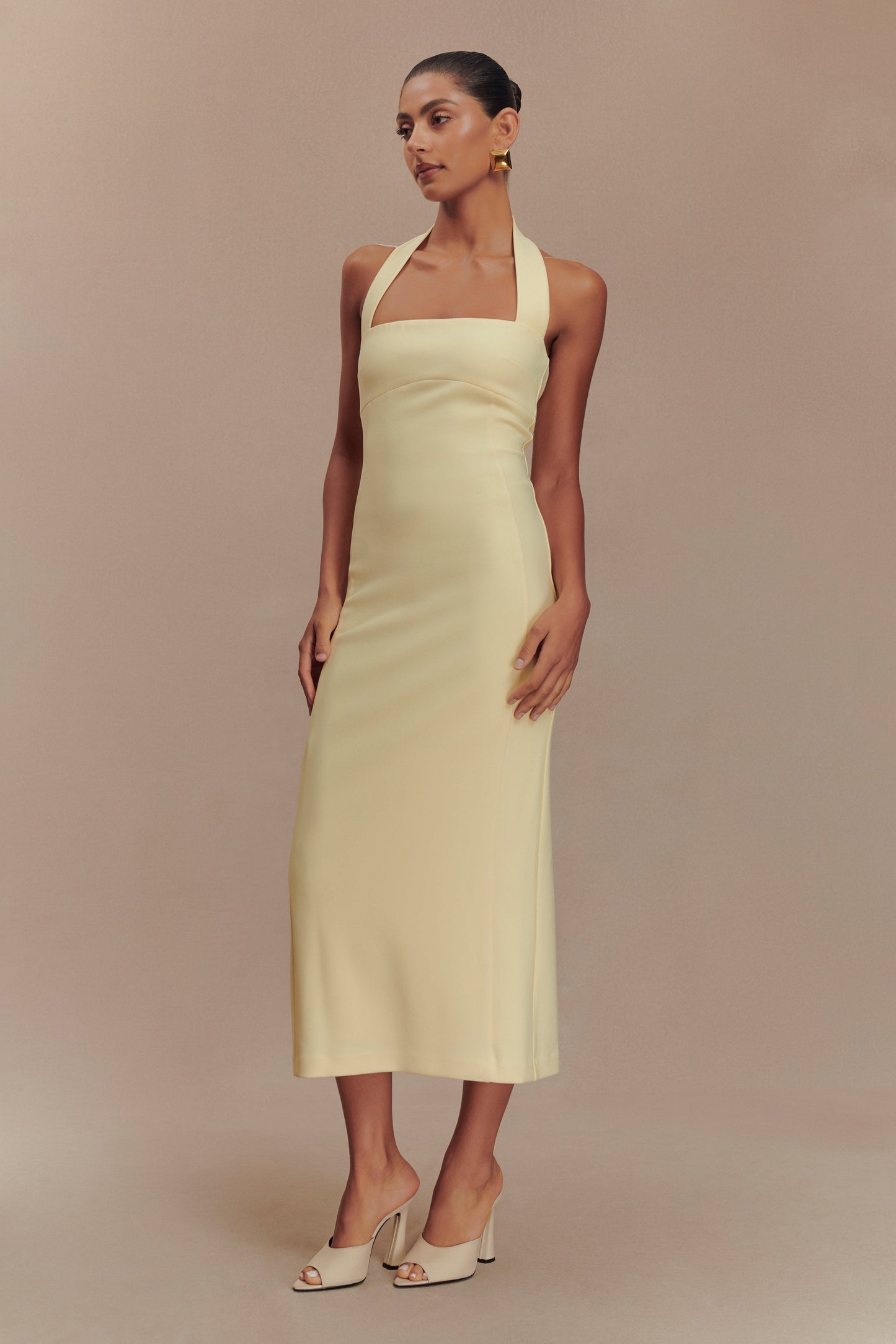 Amelita Robe Midi Croisée à Manches Bouffantes - Jaune Pale
