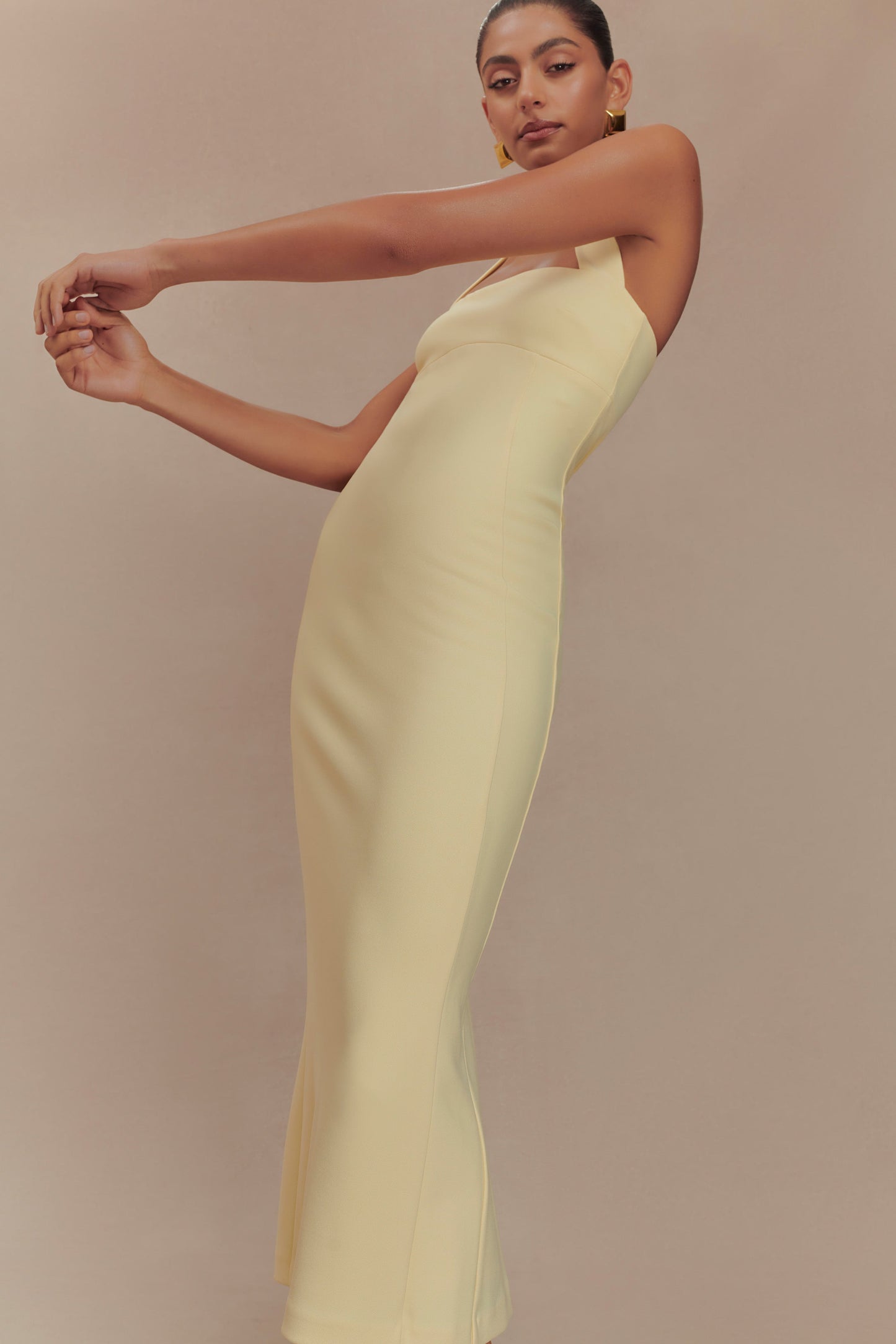 Amelita Robe Midi Croisée à Manches Bouffantes - Jaune Pale