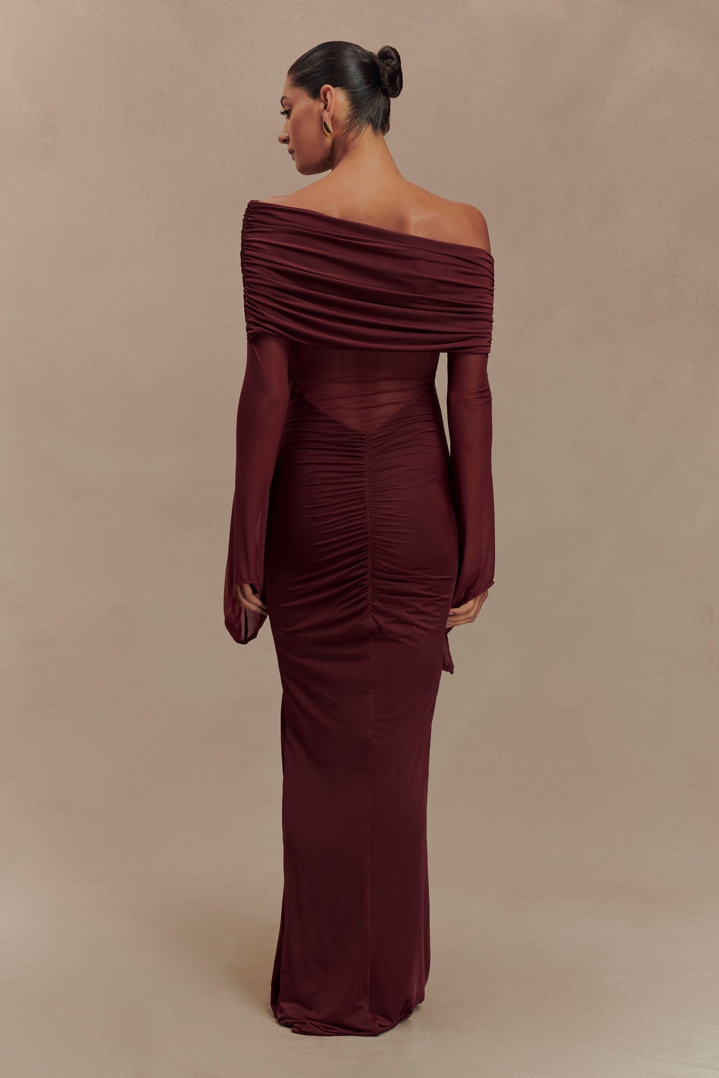 Robe Maxi Épaule Découverte en Mousseline et Maille - Kaitlin - Bourgogne