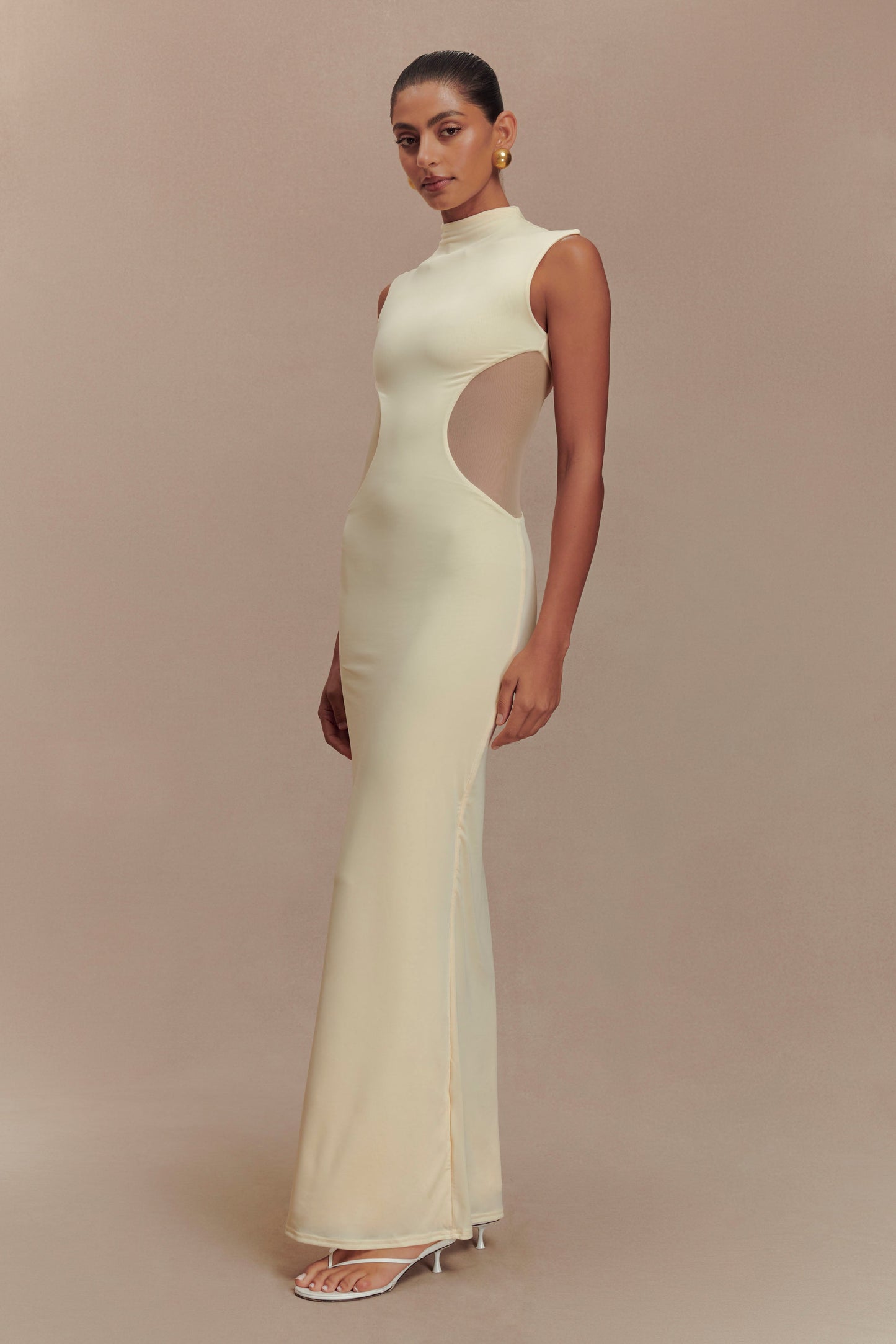 Robe Maxi Massie en Mousseline et Maille - Citron