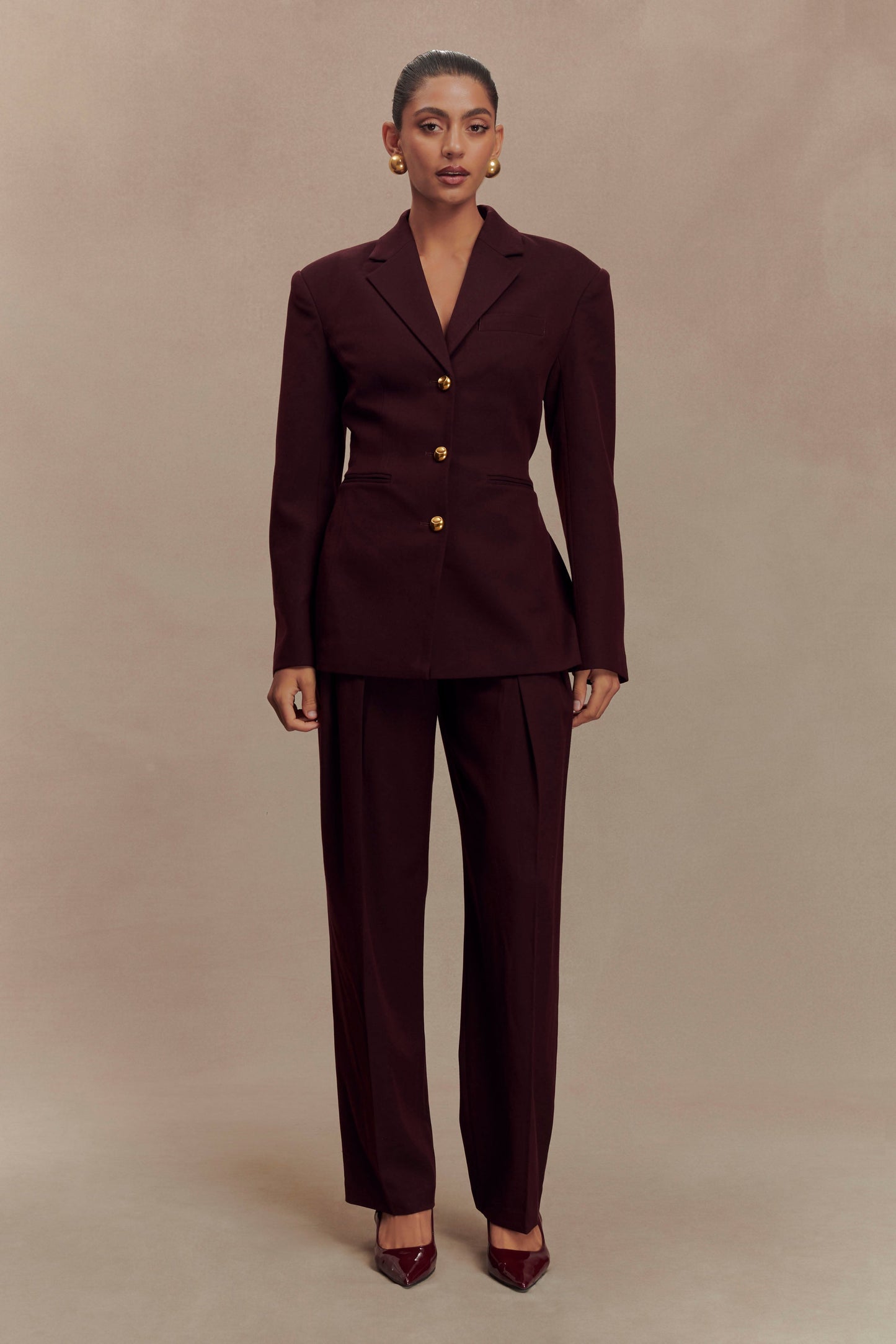 Pantalon à taille haute et plis Penelope - Brun-rouge