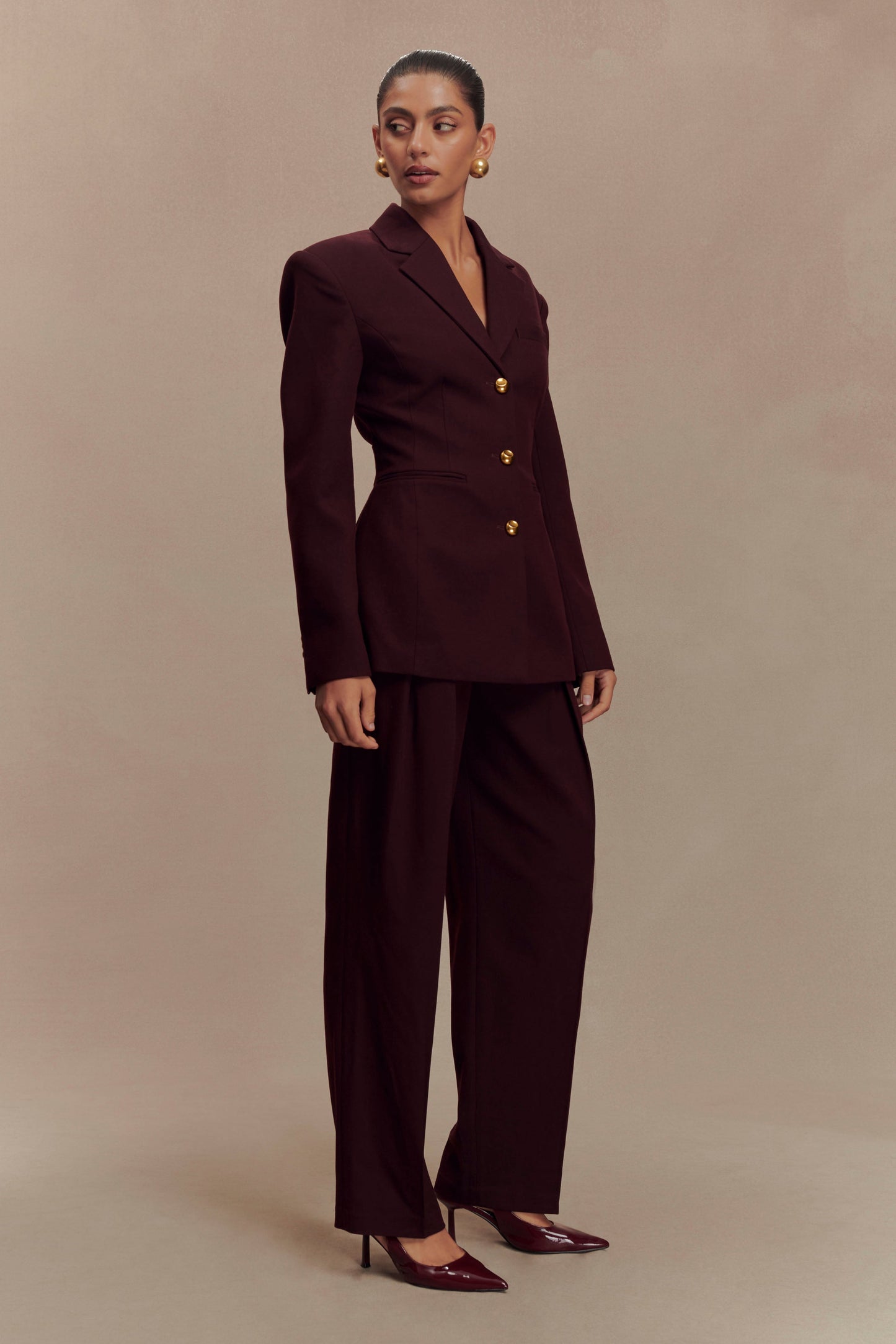 Pantalon à taille haute et plis Penelope - Brun-rouge