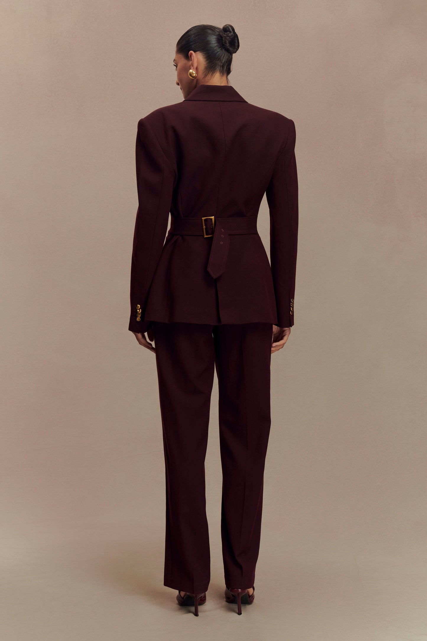 Pantalon à taille haute et plis Penelope - Brun-rouge