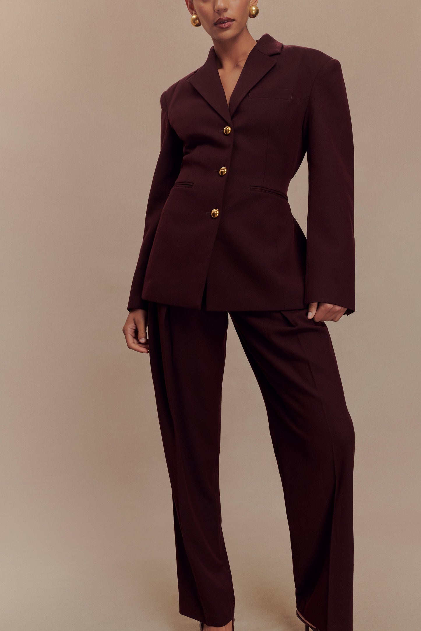 Pantalon à taille haute et plis Penelope - Brun-rouge
