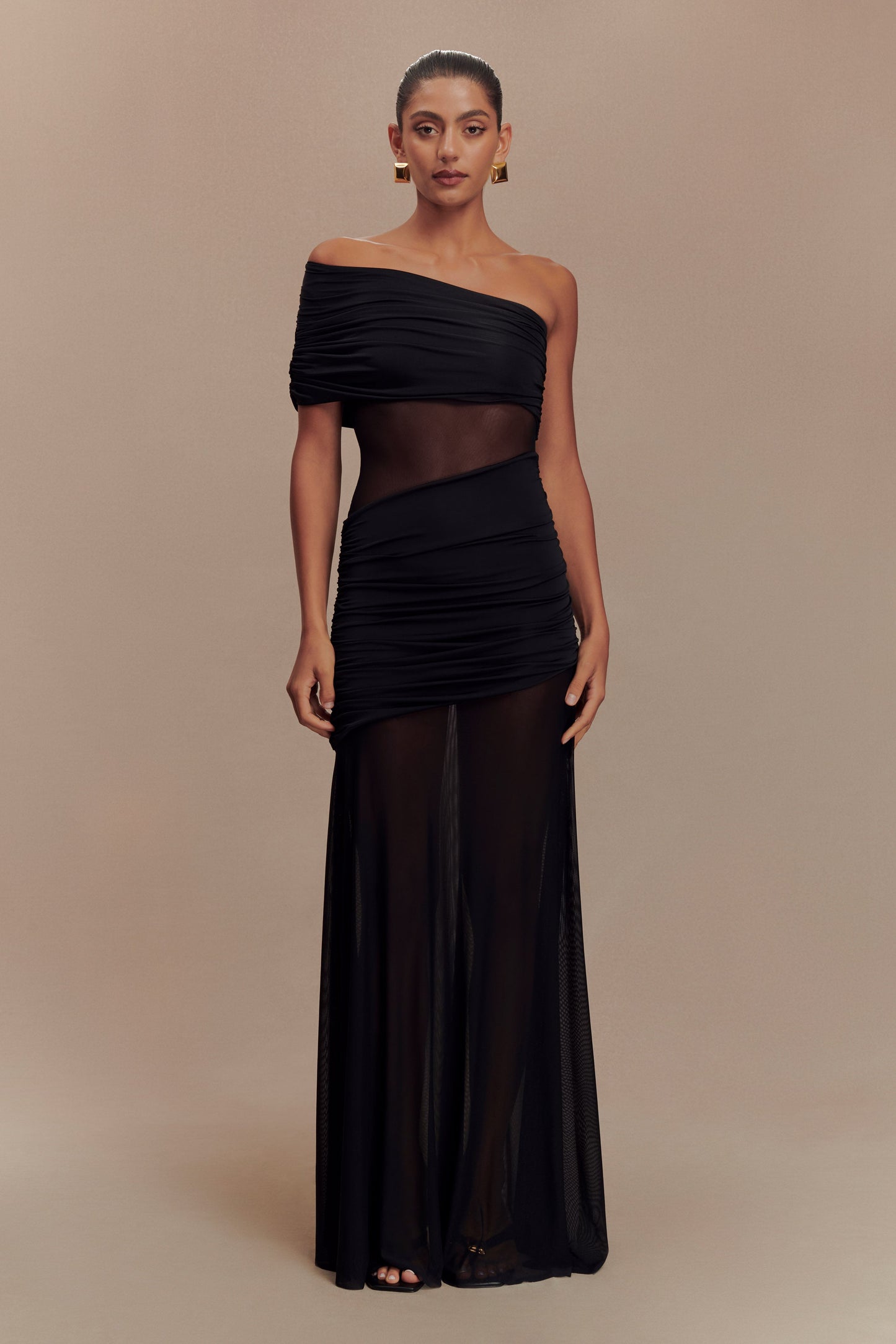Robe Maxi en Maille à Une Épaule Dallas - Noir