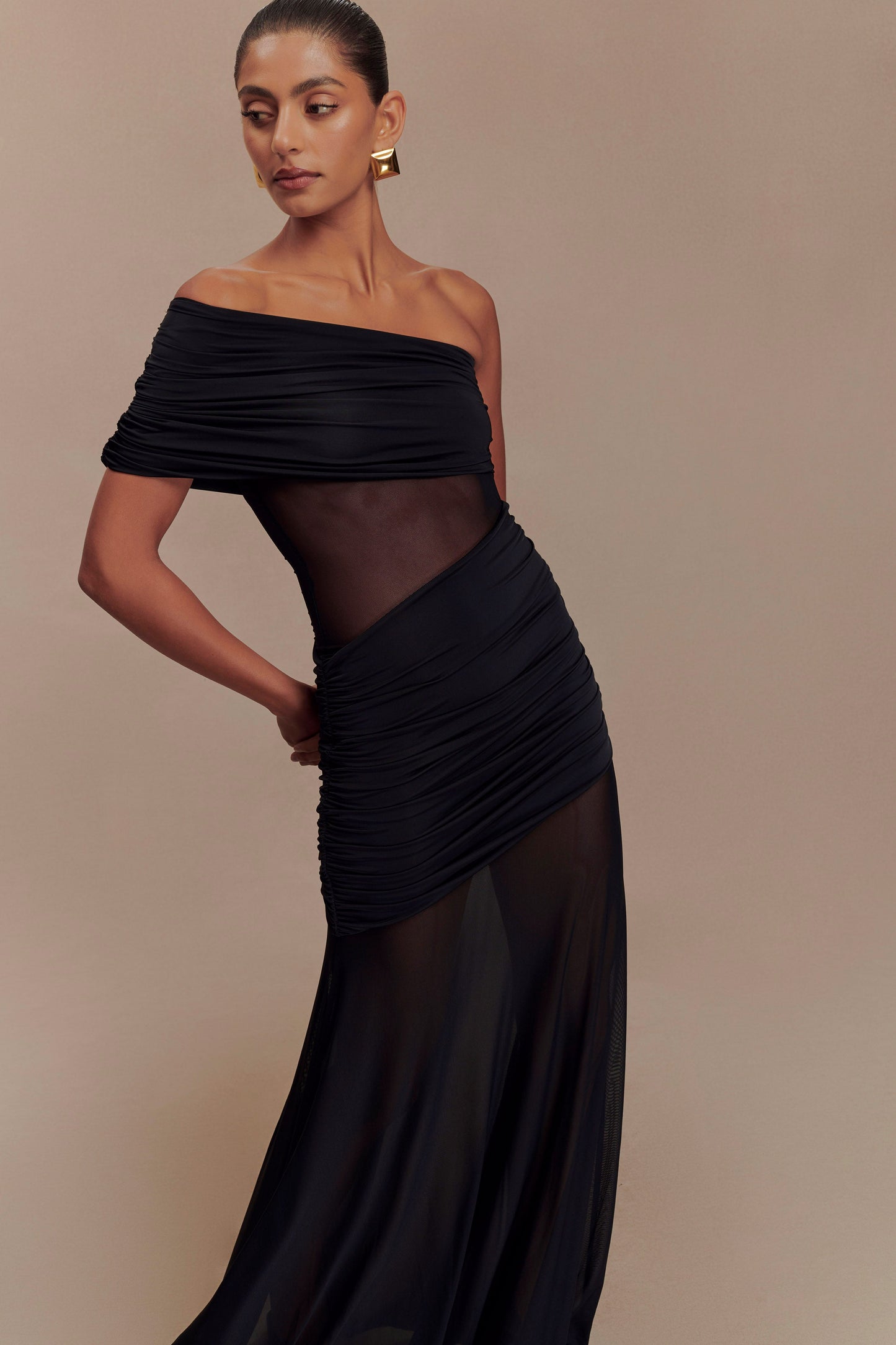 Robe Maxi en Maille à Une Épaule Dallas - Noir
