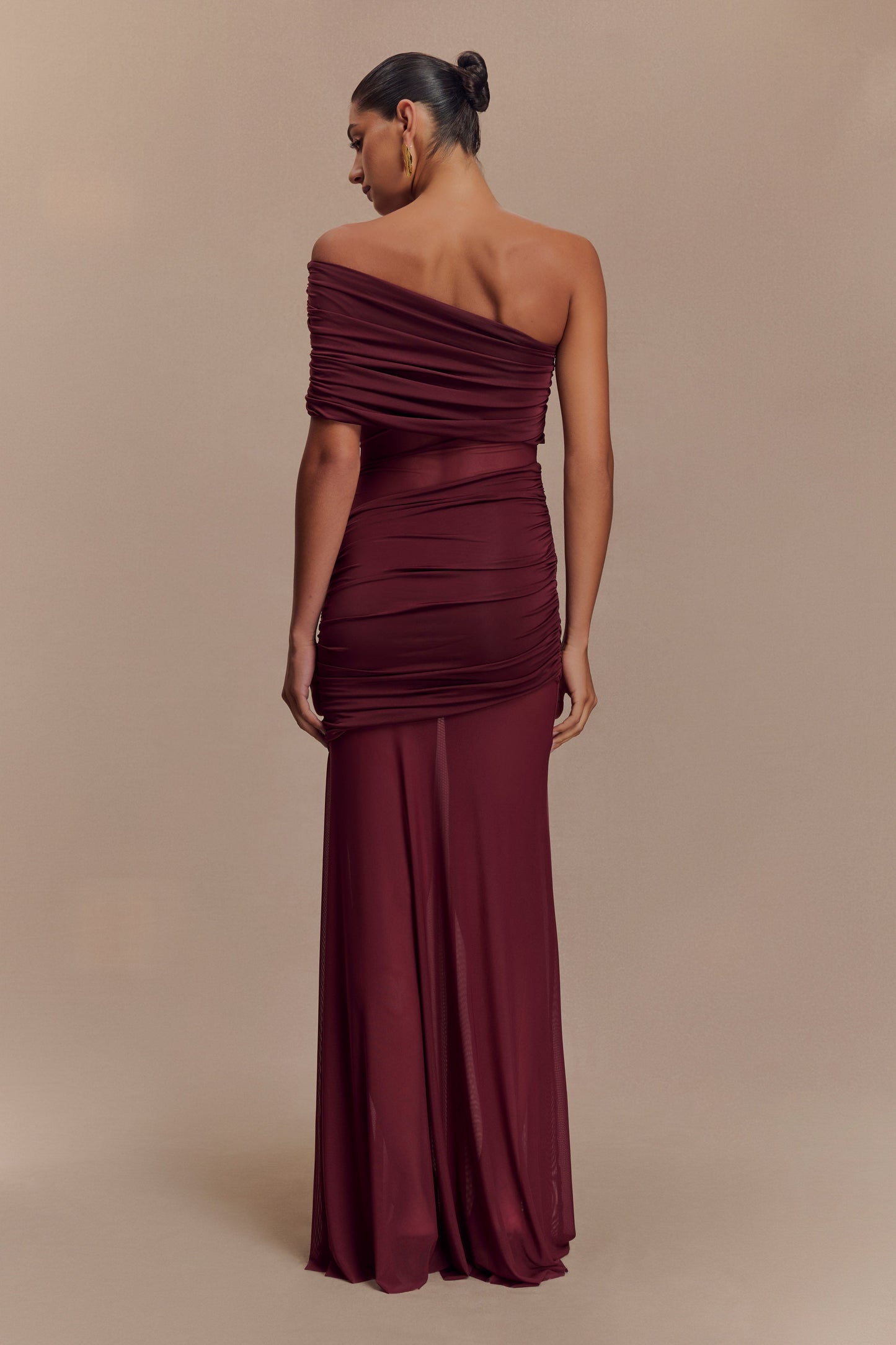 Robe Maxi en Maille à Épaule Découverte Dallas - Bourgogne