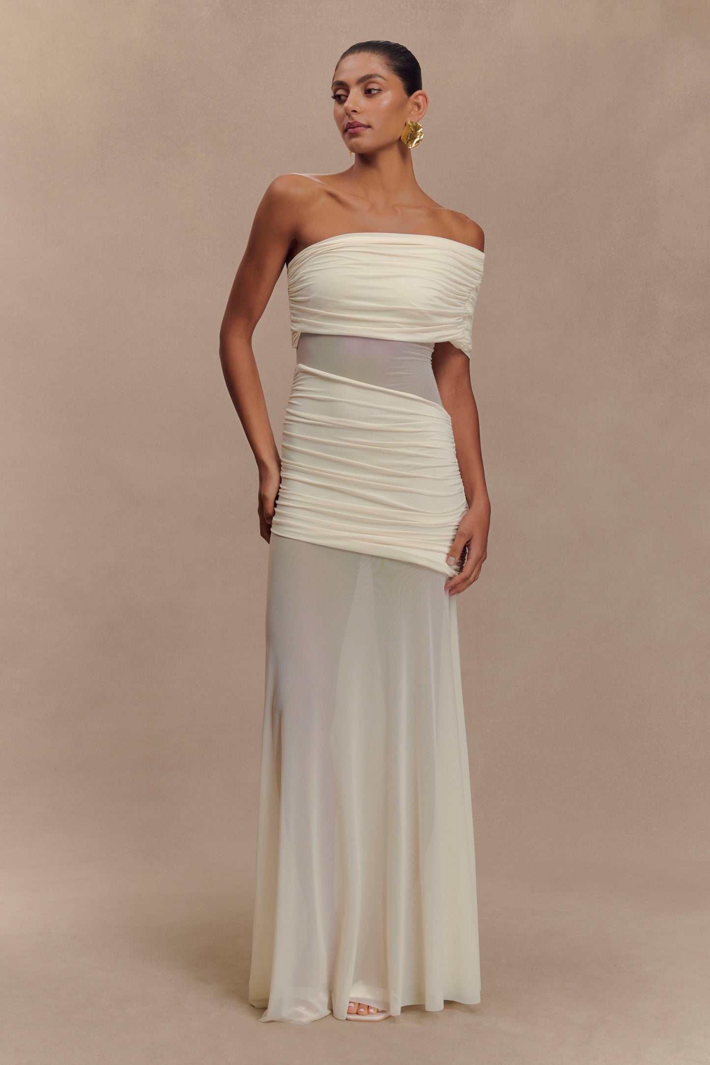 Robe maxi en maille à une épaule Dallas - Ivoire